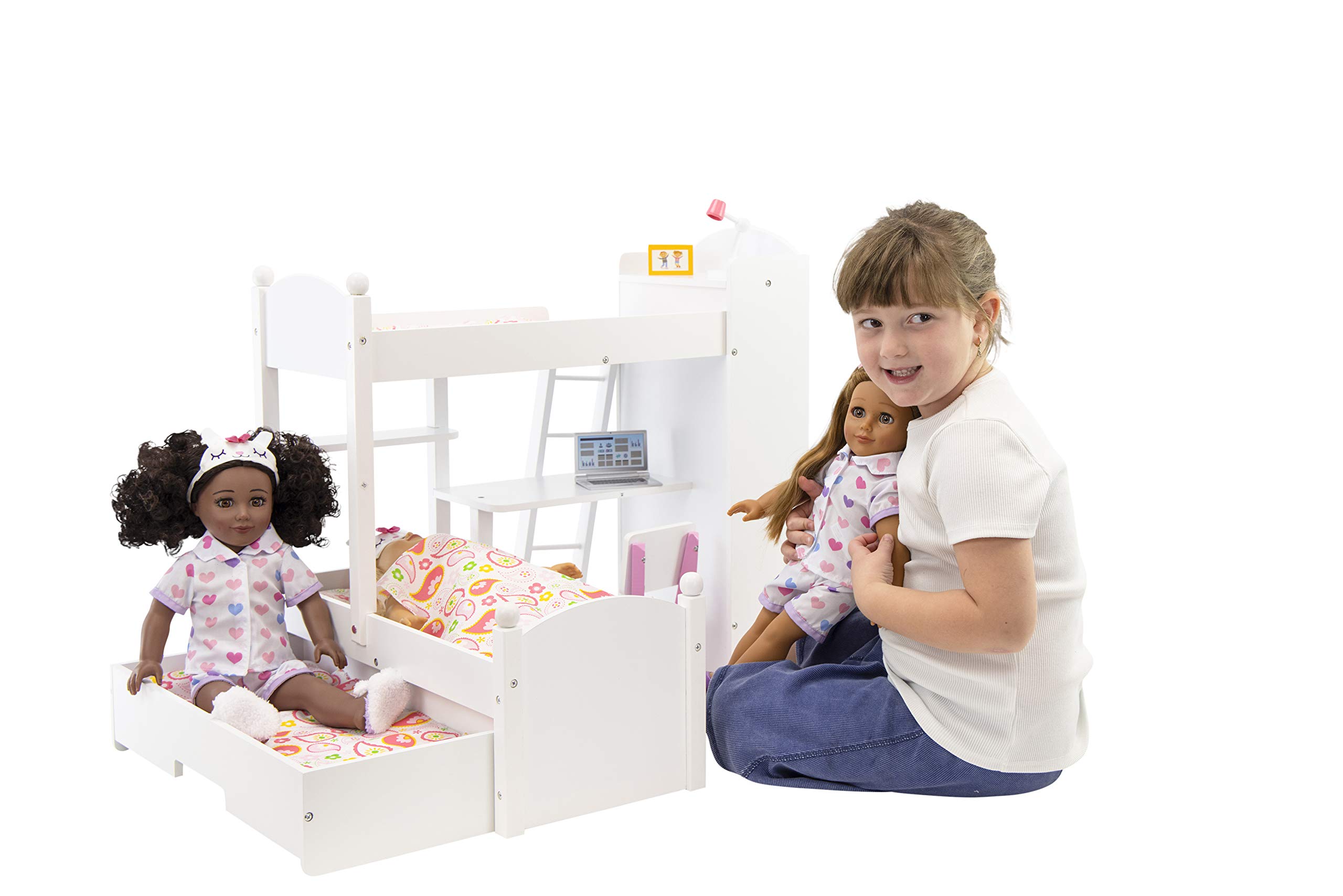 Playtime by Eimmie Bunk Bed and Trundle Bed Set 18 Inch Doll Bunk Bed