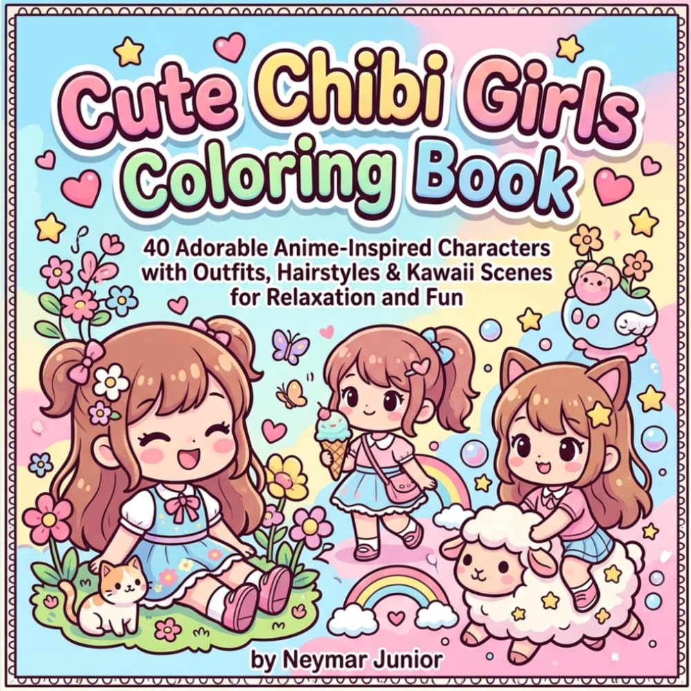 Cute Chibi Girls Coloring Book: 40 Adorable Anime-Inspired Characters with Outfits, Hairstyles & Kawaii Scenes for Relaxation and Fun