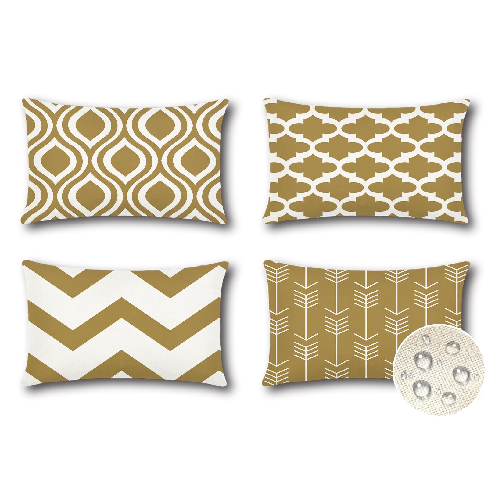 JOTOM Set of 4 Outdoor Decorative Cushion Covers 30x50 cm Modern Geometric Waterproof Throw Pillow Covers 12x20 Inch Sofa Indoor Bed Decor Cushion Cases for Patio Garden Porch Bench (Khaki)