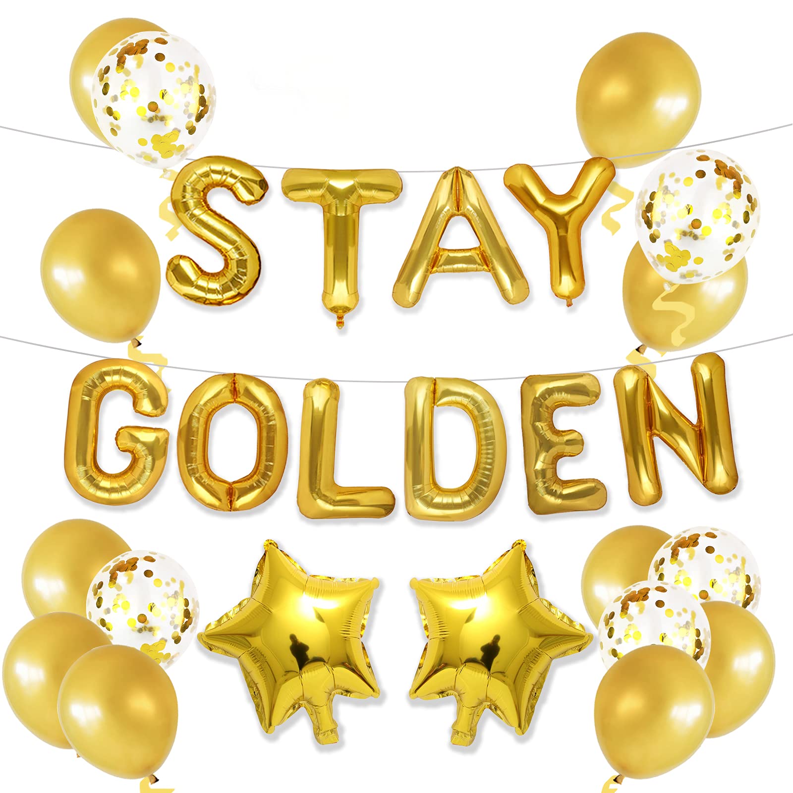 16 Inch STAY GOLDEN Balloon Banner – Ideal for golden Birthday Decorations Golden Party Celebrations(STAY GOLDEN)