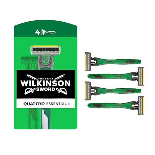 Wilkinson Sword - Quattro Essential 4 Sensitive - Rasoio Usa & Getta - Rasoio a 4 Lame per Uomo con Striscia Lubrificante con Aloe - Lame rivestite in Diamante - Confezione x3+1