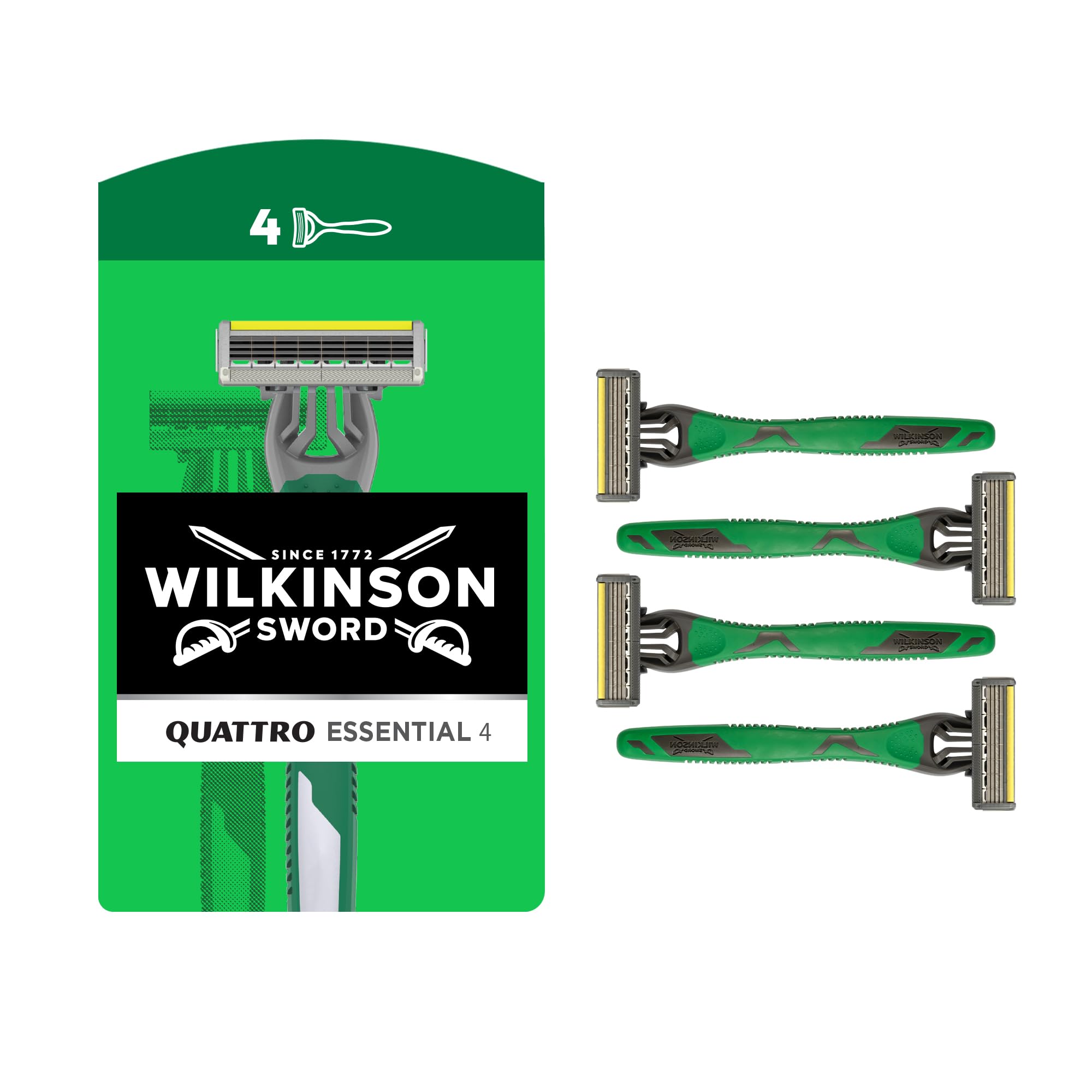 Quattro Sensitive Men's Disposable Razors for Sensitive Skin, Great Addition to Men's Care Toiletry Bag, Razor for Sensitive Skin, Pack of 4