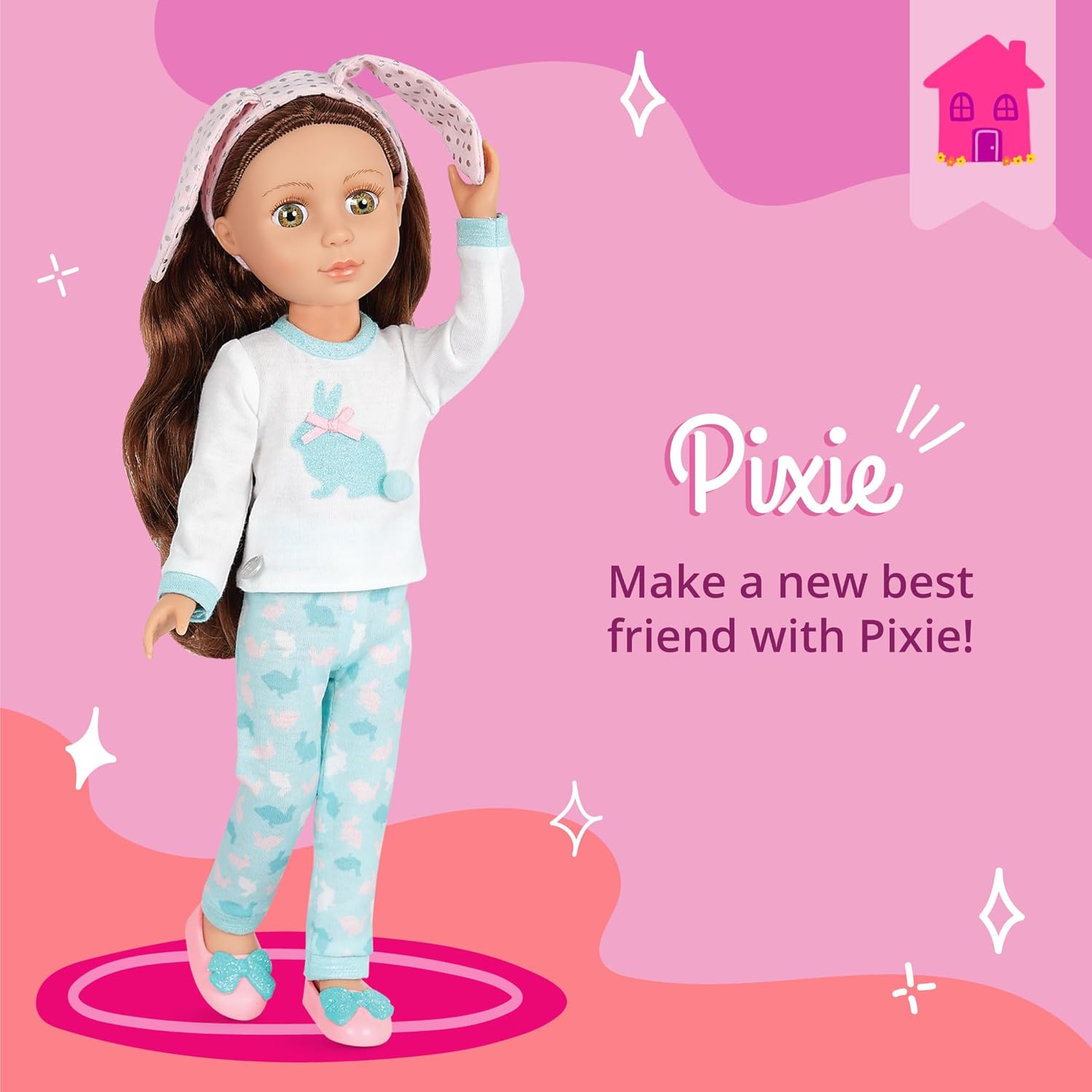 Glitter Girls – 14-Inch Slumber Party Doll – Brown Hair & Hazel Eyes – Slippers & Bunny Loungewear Outfit – Poseable Fashion Dolls – 3+ Years– Pixie