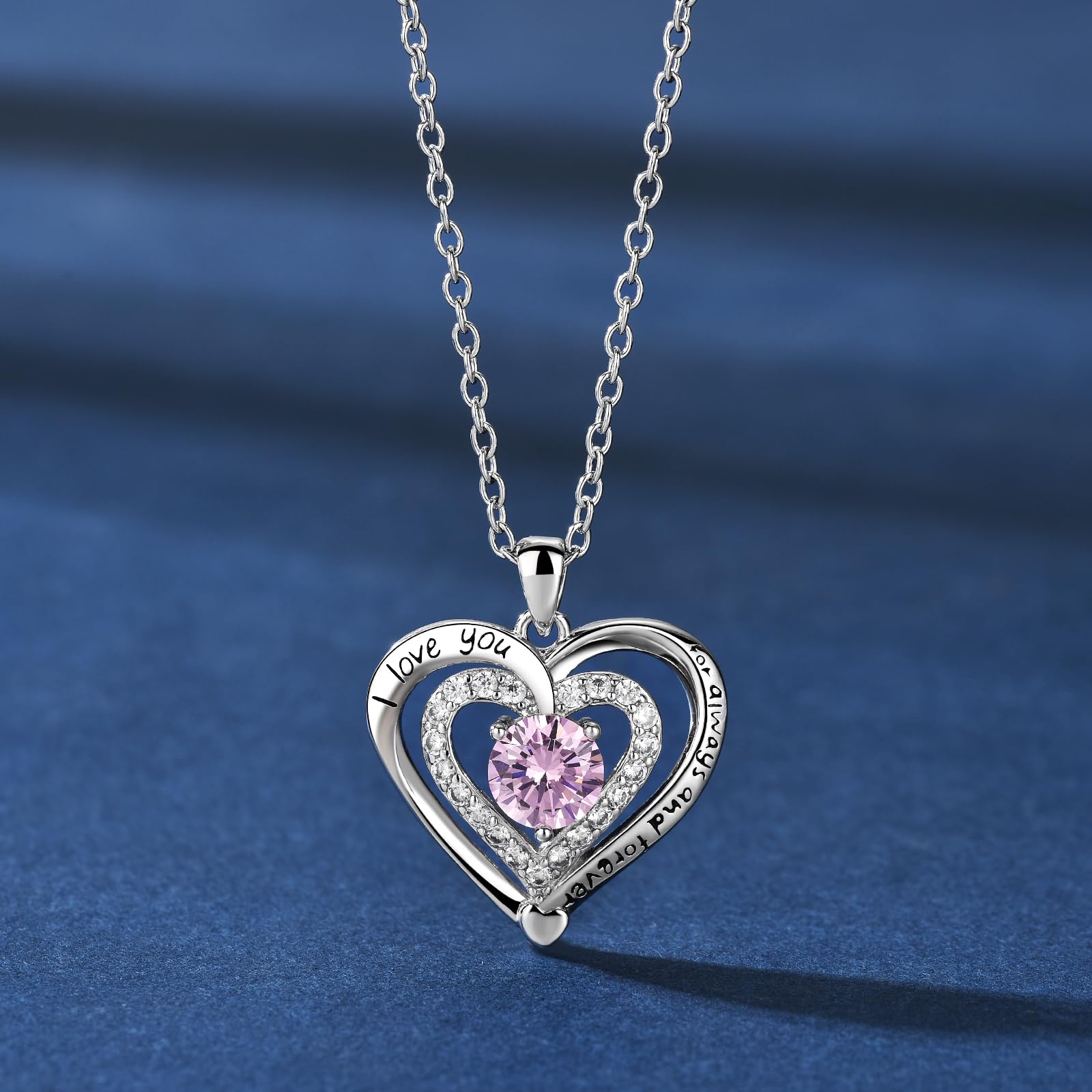 Naszyjnik z sercem "I Love You Forever" dla kobiet, platynowana cyrkonia wisiorek z miłosnym przesłaniem, romantyczny prezent dla żony, dziewczyny, mamy, regulowany łańcuszek 45-50 cm