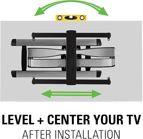 Sanus Vlf728 Steel (S2) Slim Full Motion (42-90) | Extend, tilt, swivel TV mount w/ DIY install, kit includes drill template & inclusive hardware pack, brushed steel finish
