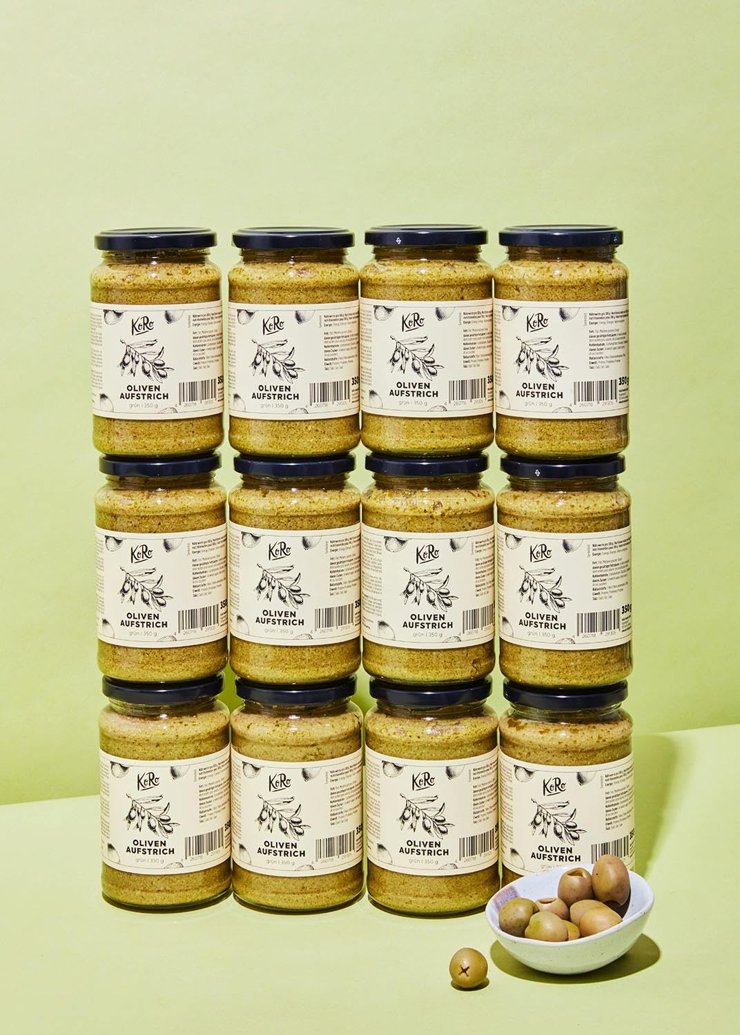 KoRo - Oliven Aufstrich grün 12x 350 g - mit hochwertigem Olivenöl - geschmacksintensiv - vegan