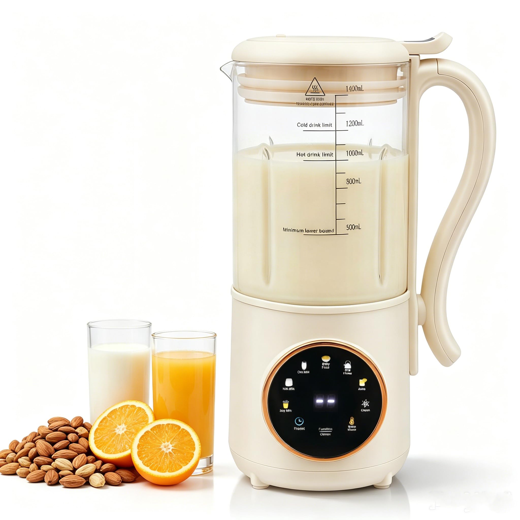 Macchina per latte di noci, latte di soia, 1400 ml, spremiagrumi con 16 lame, indicatore LED, funzione di mantenimento del calore per 6 ore, per latte vegetale, avena, soia, bevande senza latte