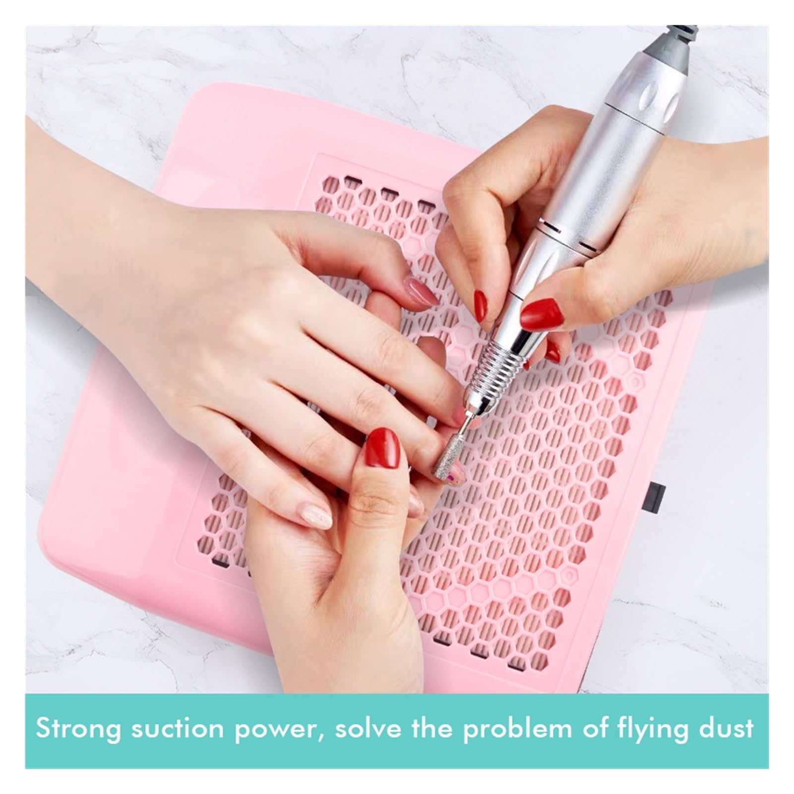 MRKU Aspiradora para manicura con Filtro Lavable, aspiradora de bajo Ruido, 80 W, Color Rosa.