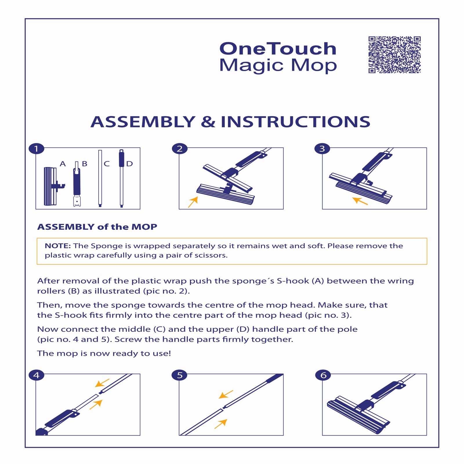 OneTouch Magic dweil vloerwisser - absorberende PVA spons - veeg de vloer schoon