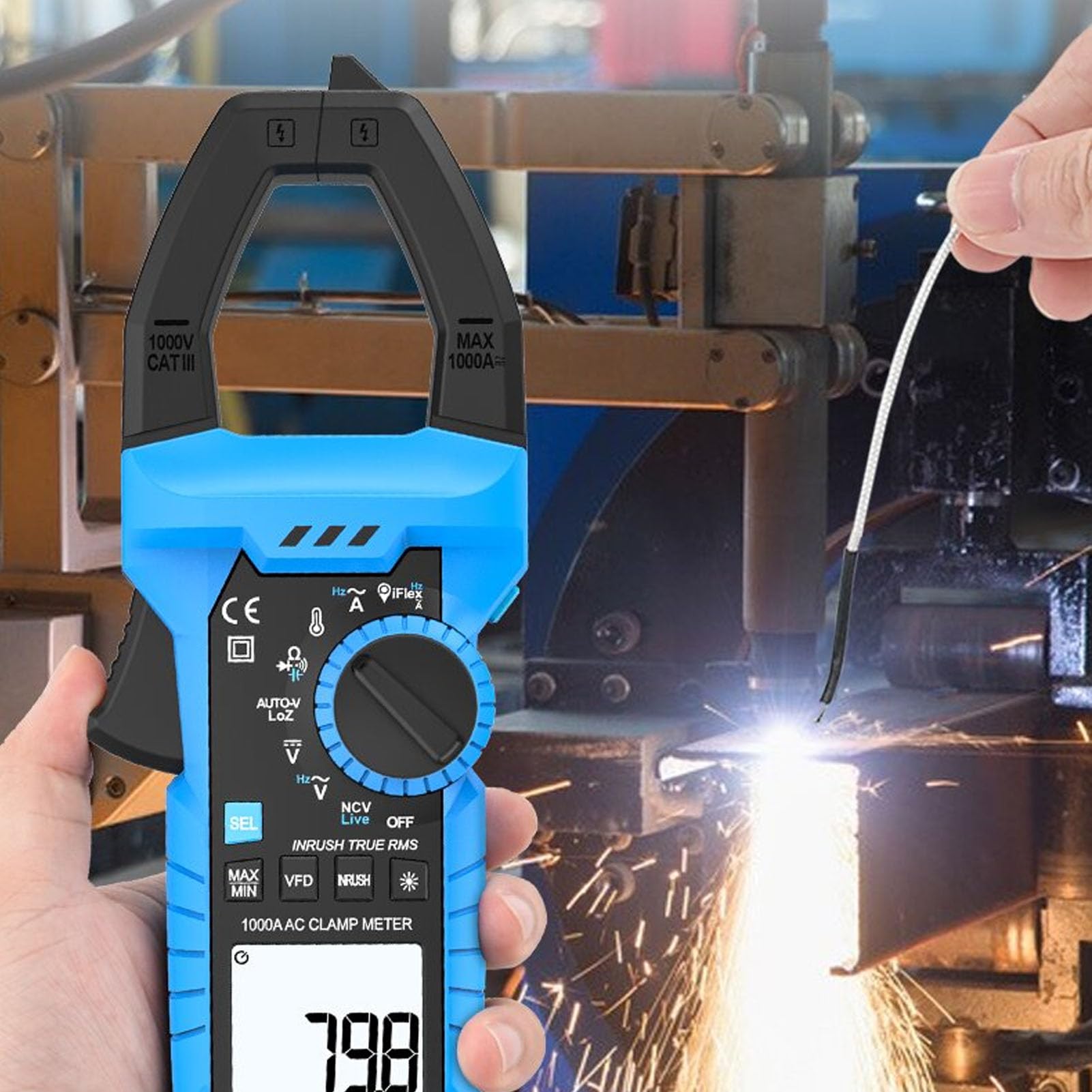 Eacam Pinza Amperimétrica de CA 1000A Multímetro con Filtro VFD para