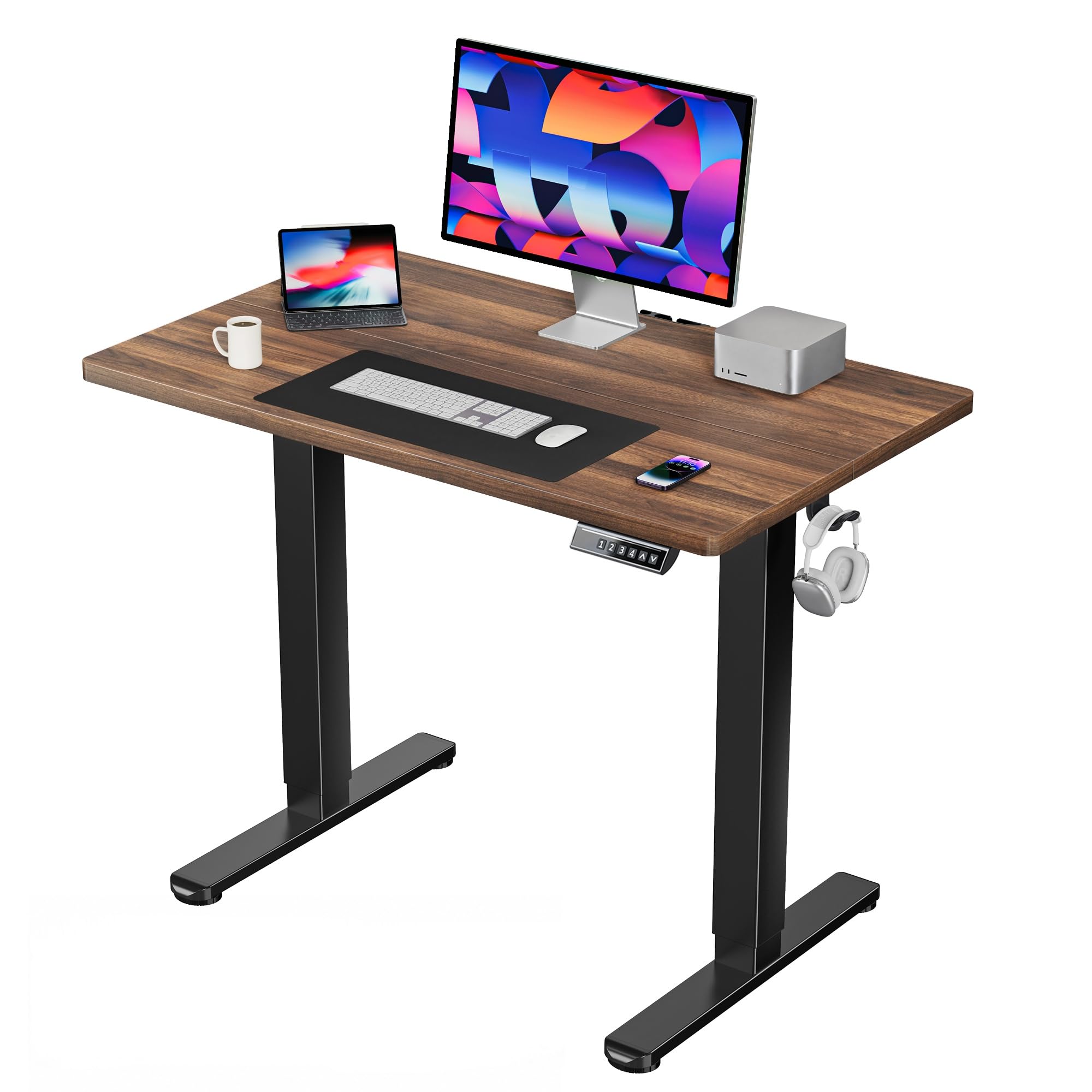 HUANUO 40x24 Inch Electric Standing Desk, Height Adjustable, Black Walnut
