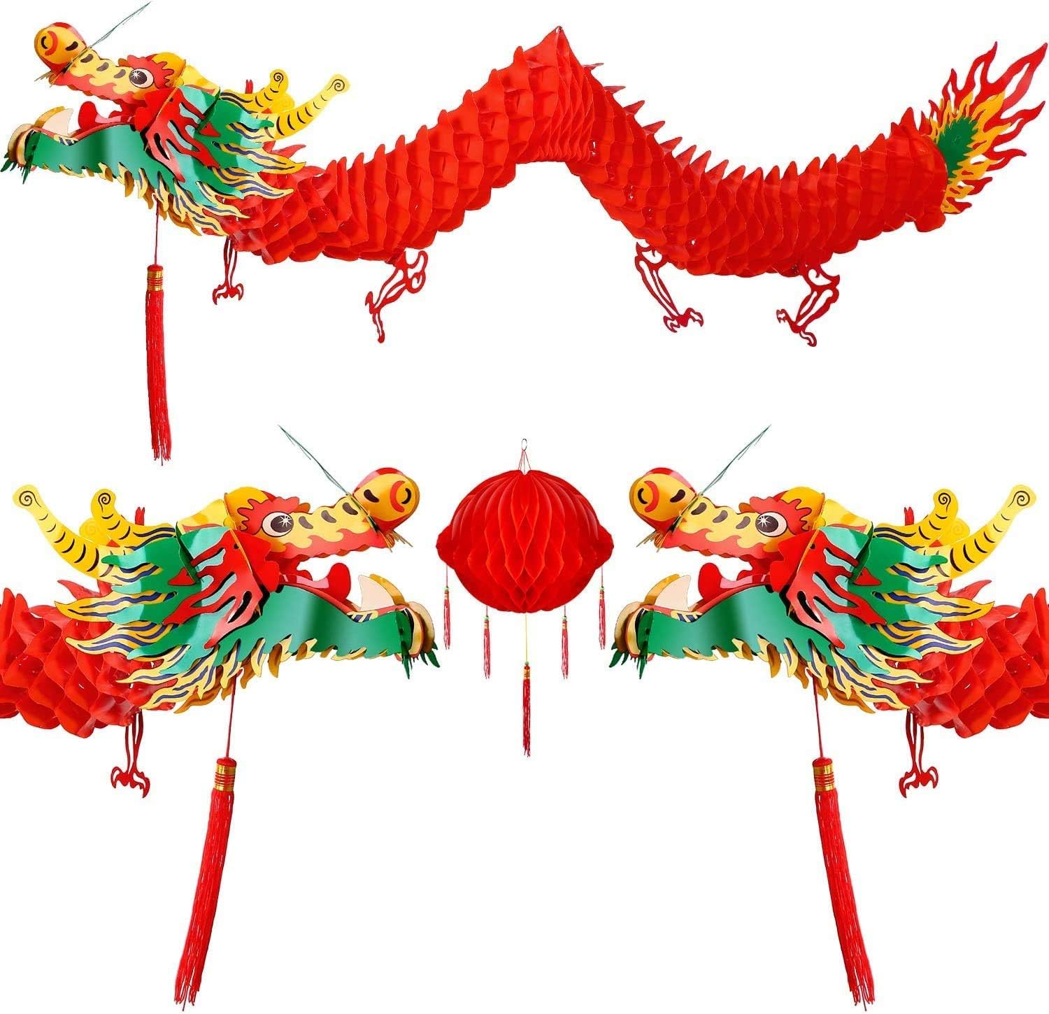 2Peces - Carta cinese 3D per Capodanno Dragon Garland con decorazioni rosse per la festa delle lanterne di primavera cinese e la festa di nozze