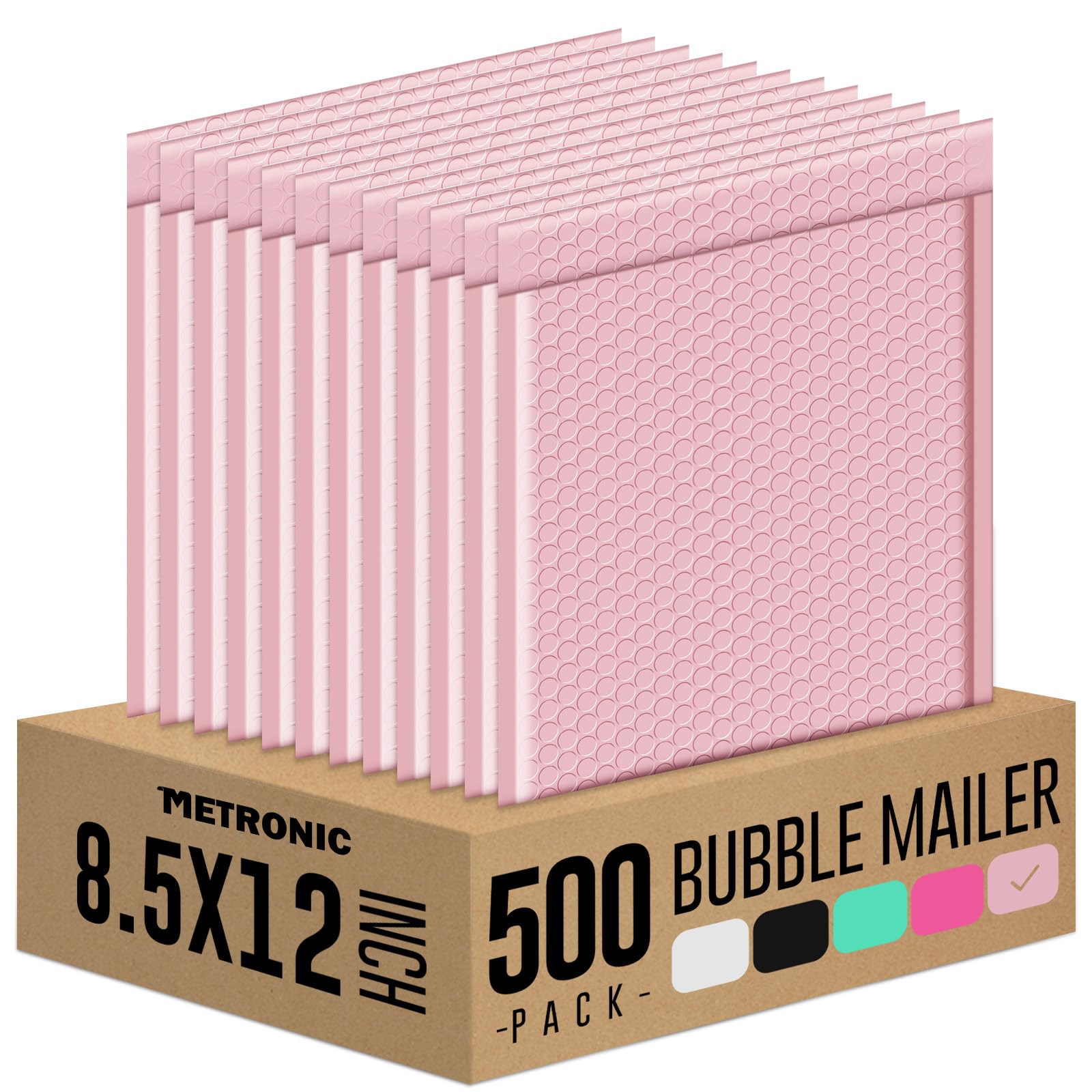 Metronic 500PC Bubble Mailers 8.5X12 Inch Light Pink Waterproof Padded Envelopes,Self-Seal Bubble Mailers Cushioning Bubble Envelopes for Shipping,