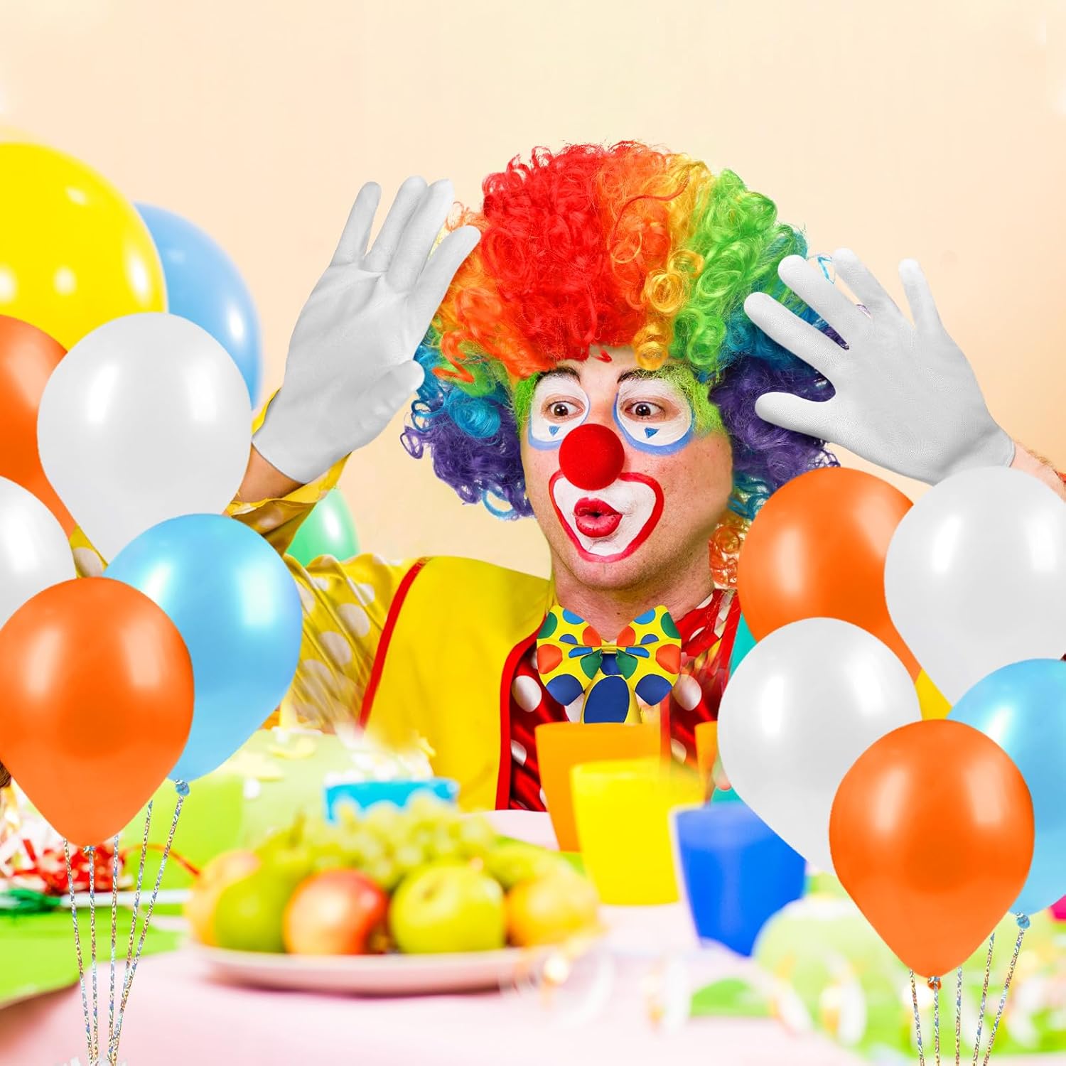 JaGely 10 Pcs Clown Costume Set, Clown Nose Wig Bow Tie White Gloves Funny for Halloween Christmas Carnival Circus Cosplay Party - Image 5