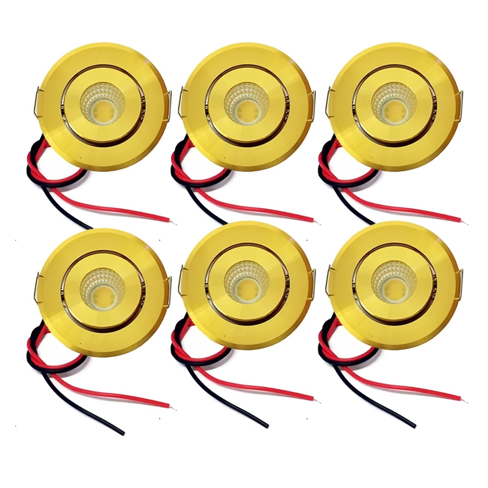 zhuguim 6x 100V 120V 230V Mini COB LED Ceiling Light 3W Showcase Cabinet Lighting Spot Cut Out Hole 40-45mm(Golden Finish,White 6000K)
