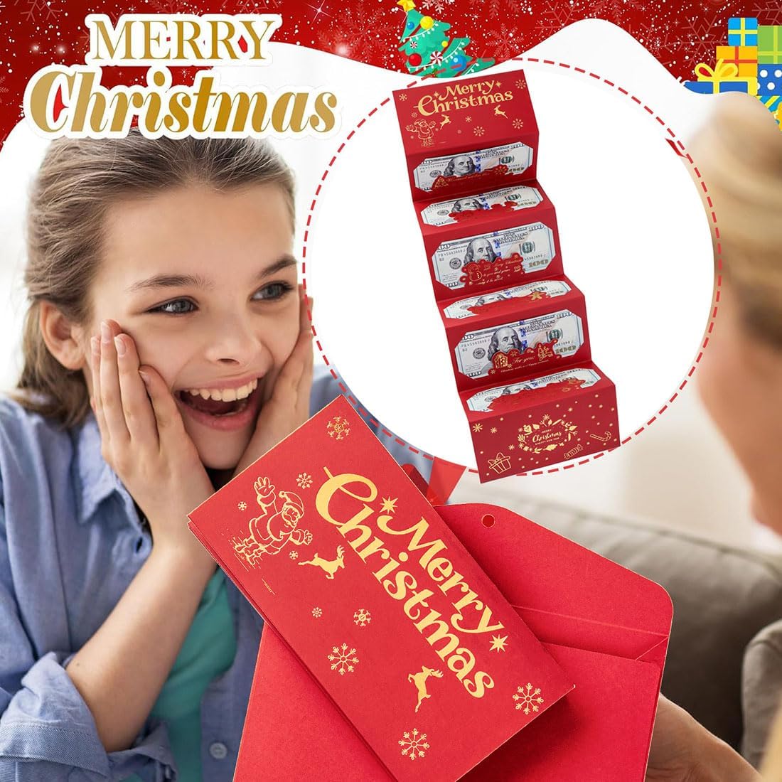 Christmas Cash Gift Envelopes, 2026 New Xmas Money Holders for Cash, Money Gift Card Holder with 6/10 Slots, Surprise Money Envelope for Men Women Girls Boys (Christmas Elk-6 Slots, 5Pcs)