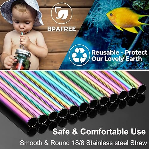 Miniatura 7 de Vinaco Pajitas reutilizables para batidos y batidos, acero inoxidable de 0.5 pulgadas de ancho, 10.5 pulgadas y 8.5 pulgadas de largo, paquete de 6