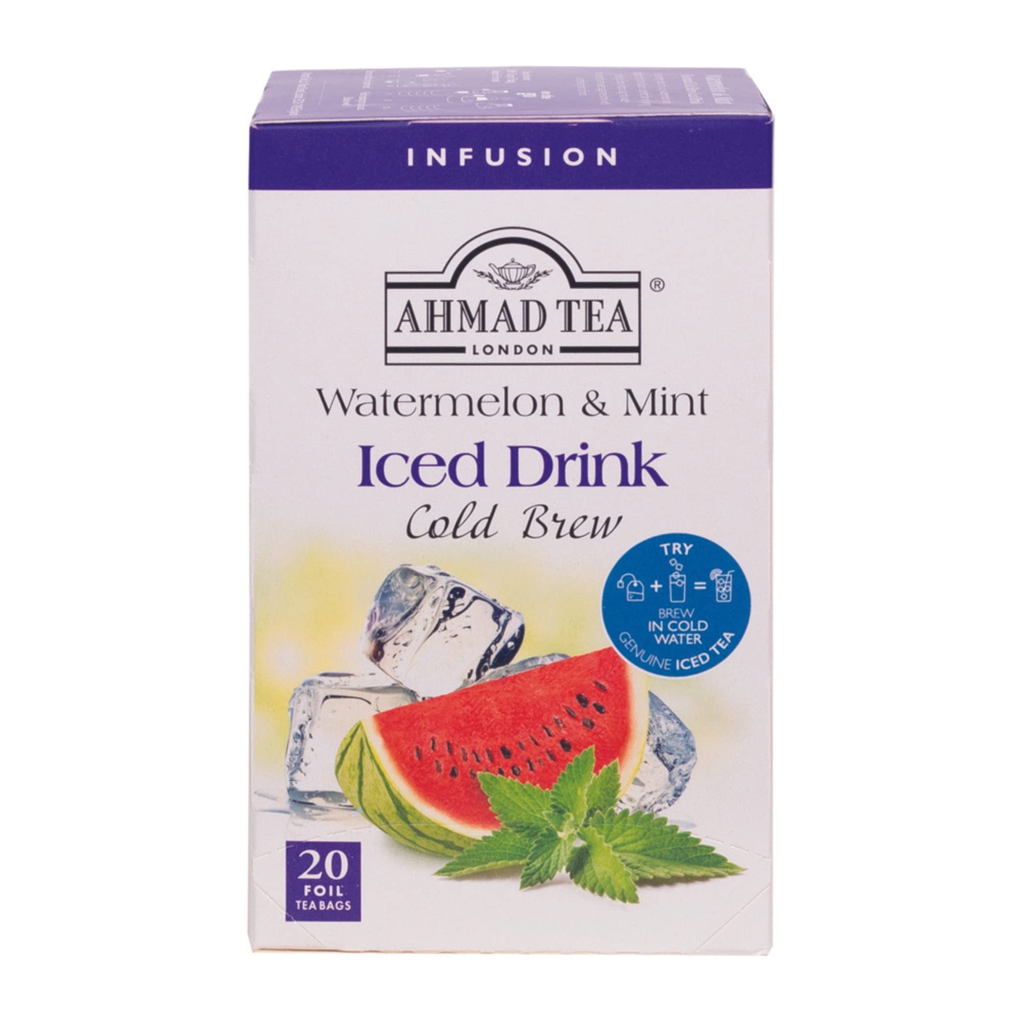 Ahmad TeaHerbal Tea, Cold Brew Watermelon & Mint Teabags, Iced Tea, 20 ct (Pack of 6) - Decaffeinated