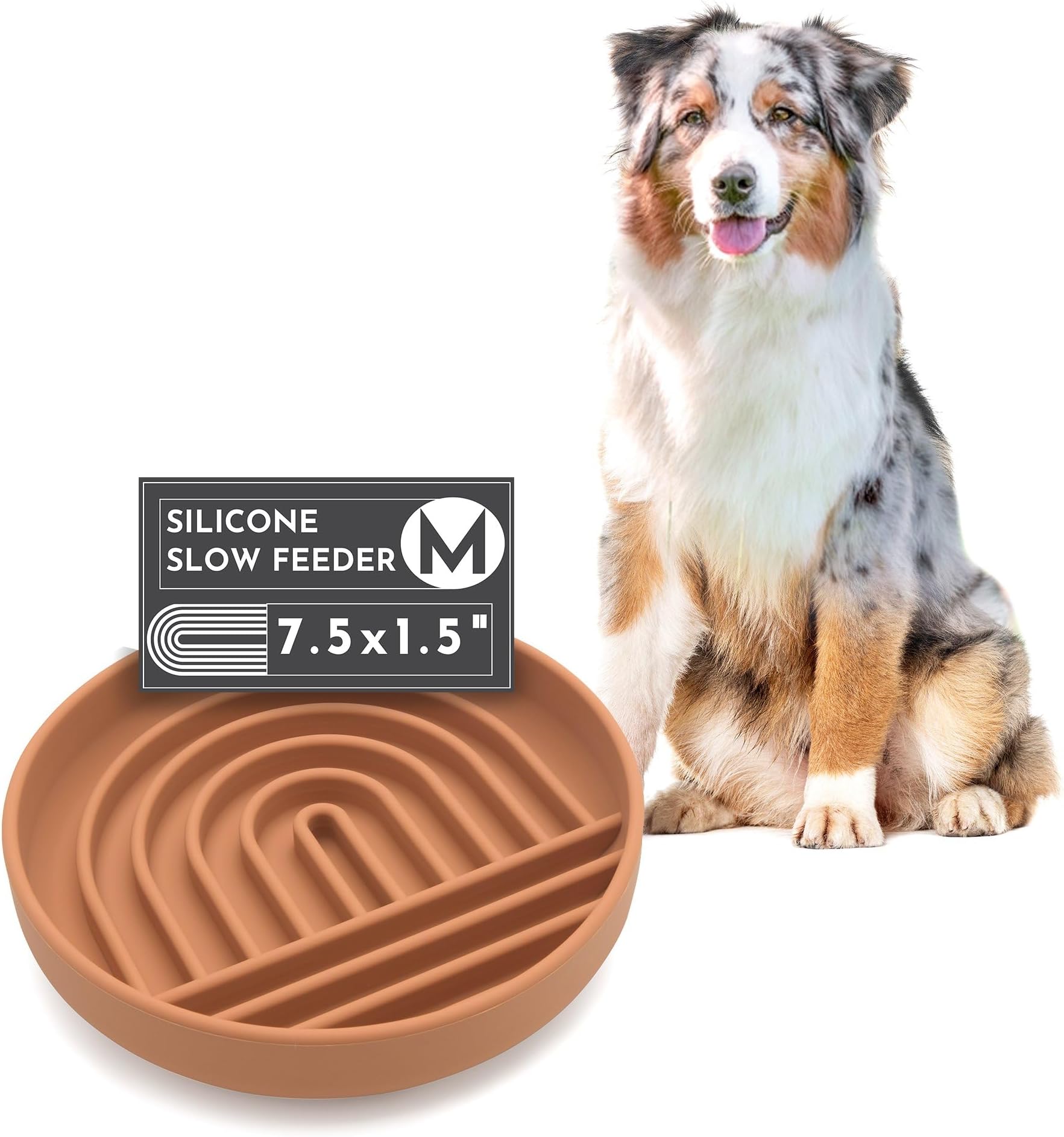 Should We Go? Slow Feeder for Dogs & Puppies, The Slowdown Bowl Silicone Slow Eating Modern Lick Mat Design, Reduces Gulping, Fits 2 Cups 7.5” Across x 1.5” Tall, Mealtime Challenge, Medium-Terracotta