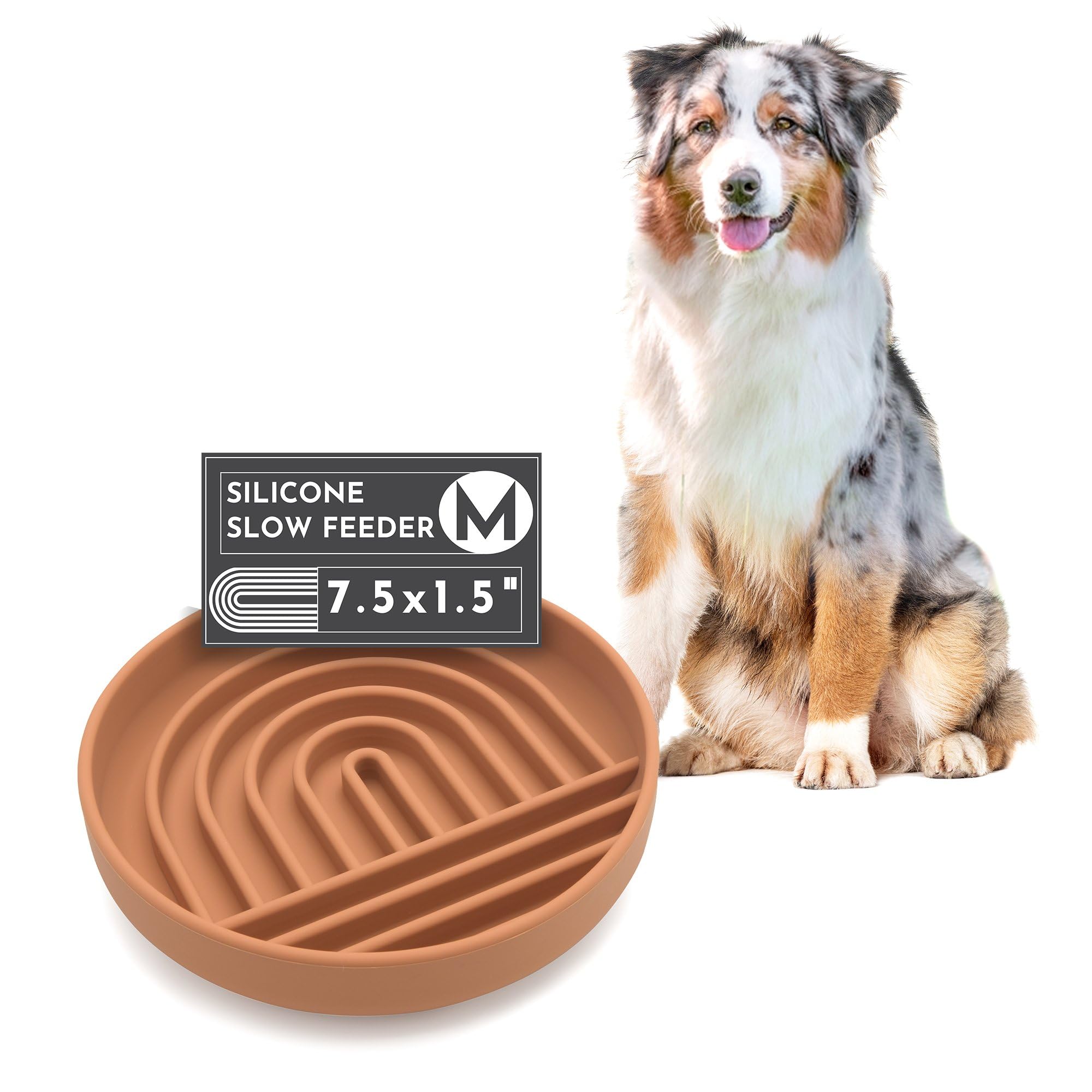 Should We Go? Slow Feeder for Dogs & Puppies, The Slowdown Bowl Silicone Slow Eating Modern Lick Mat Design, Reduces Gulping, Fits 2 Cups 7.5” Across x 1.5” Tall, Mealtime Challenge, Medium-Terracotta