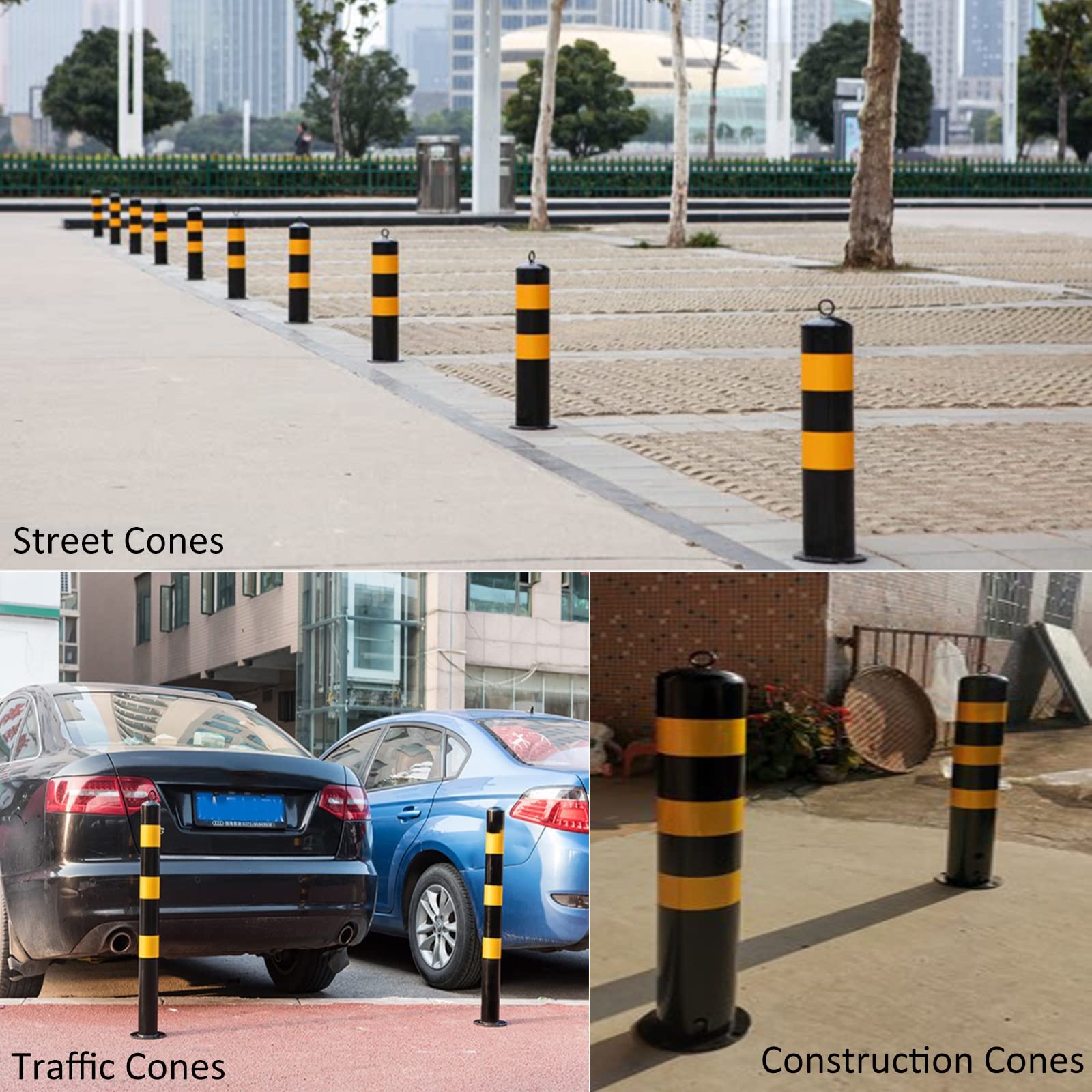 Cônes de circulation avec crochet de chaîne. Poteaux de barrière de sécurité pour allées, parkings et jardins. Parfaits pour pratiquer la conduite, 4 Pack-105 cm / 41.3in/41,3 po