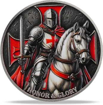 Knights Templar Challenge Coin with Red Cross- Symbol of Faith, Honor, and Glory Inspirational Medieval Crusader Coins -Deal Gift for History, Faith, Warrior Enthusiasts