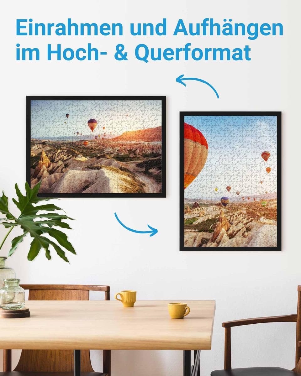 PHOTOLINI Bilderrahmen 50x70 Schwarz, Puzzle Rahmen 70x50 Holz MDF mit Acrylglas, Bilderrahmen Puzzle 1000 Teile 50x70 zum Aufhängen, Puzzlerahmen 500-1000 Teile - ideal für Galerie