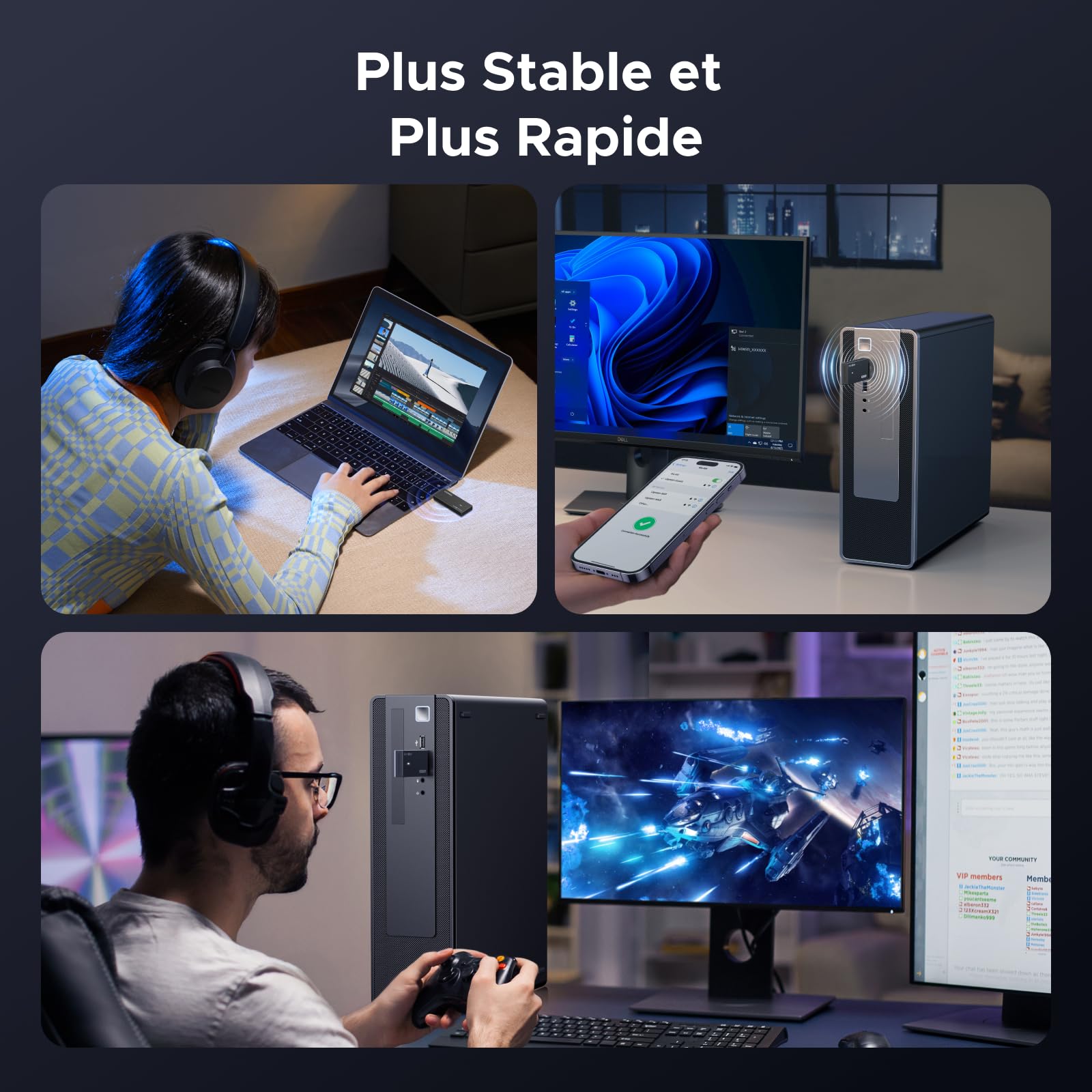 UGREEN Clé WiFi 6 AX1800 Puissante Adaptateur USB sans Fil Double Bande 5GHz 2.4GHz Dongle USB WiFi Réseau Soft AP Mode Cryptage WPA3 Pilote Intégré pour PC Laptop Compatible avec Windows 11 10