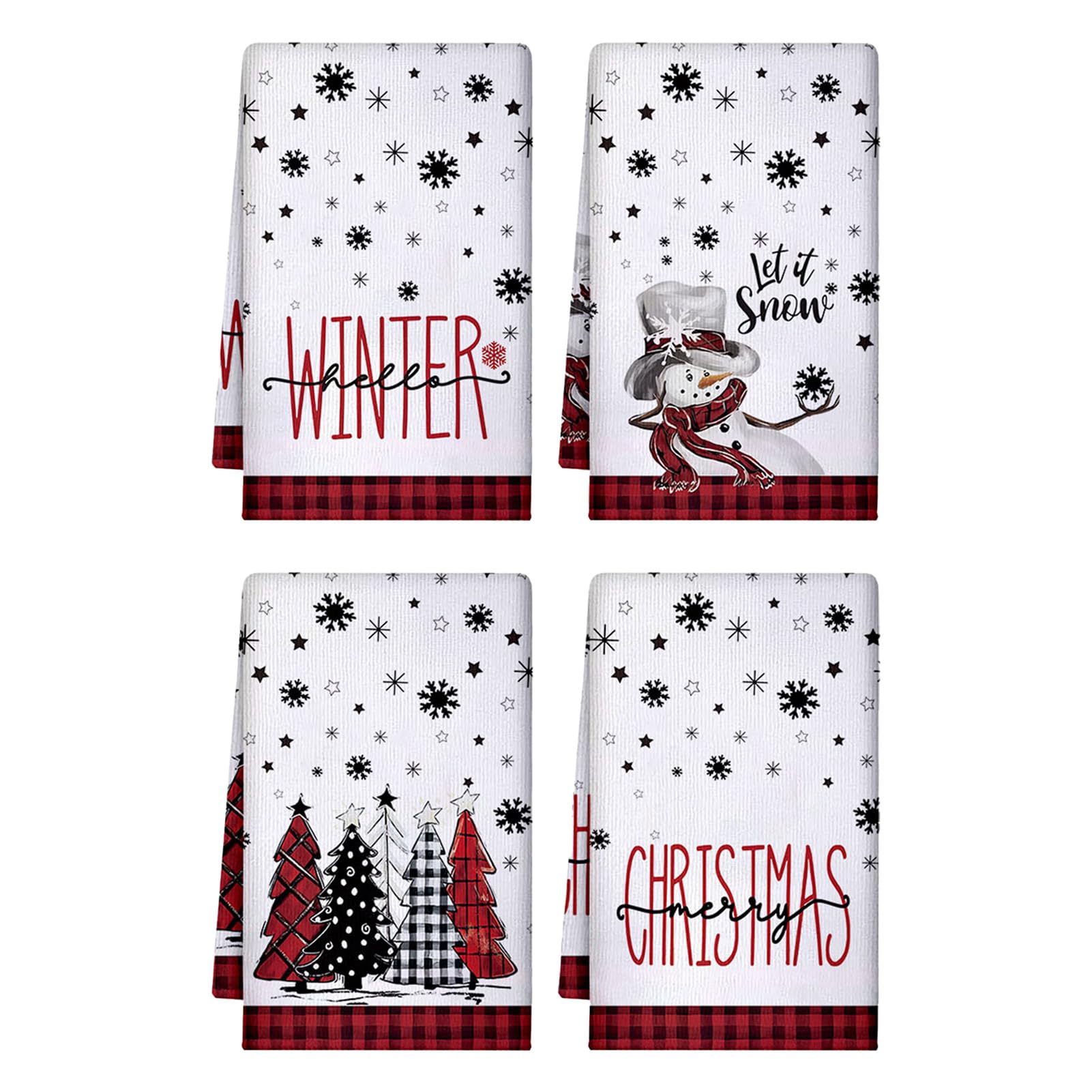 Lot De 4 Torchons De Noël 60x40 Cm – Essuie Vaisselle Décoratif Pour Cuisine, Cadeau De Noël