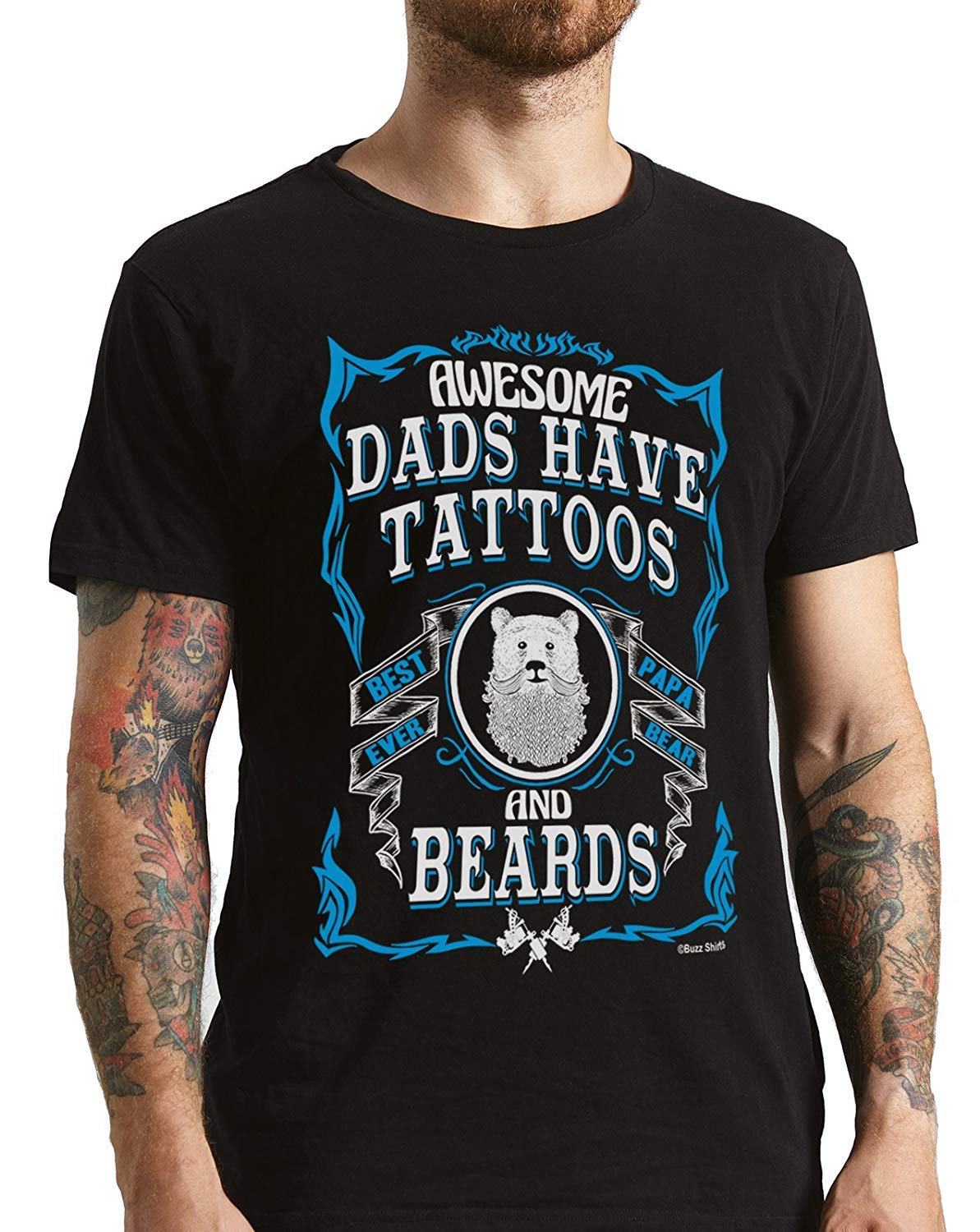 Buzz Shirts Men's Black Gift For Fathers - Awesome Dads Have Tattoos And Beards - T-Shirt, Xl,