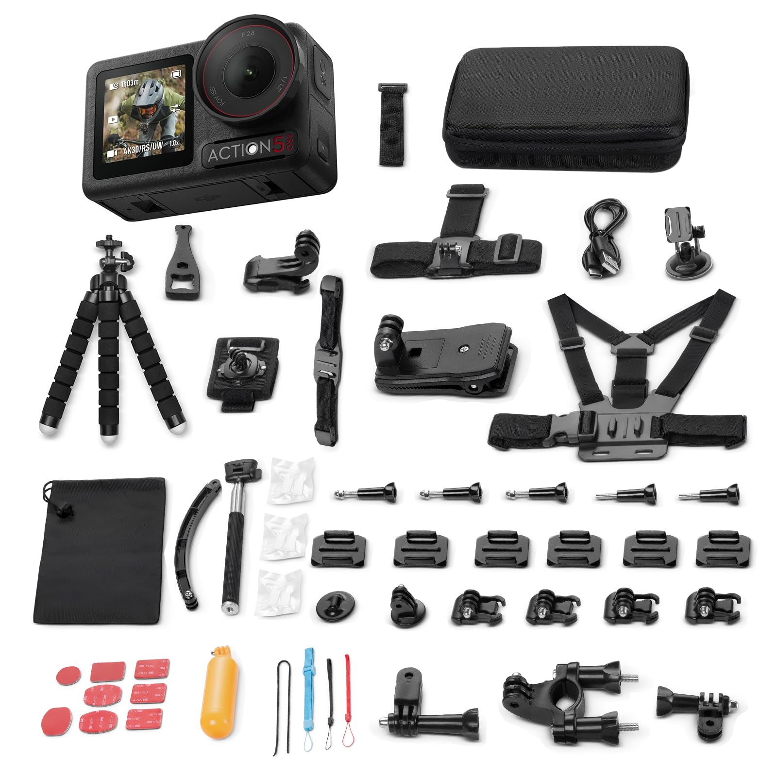 DJI Osmo Action 5 Pro Standard Combo Bundle, Action Cam 4K mit 1/1.3" Sensor, 4K/120fps Videokamera, Stabilisierung, Motivverfolgung für Vlogs, Reisen, Outdoor(58 Zubehör)