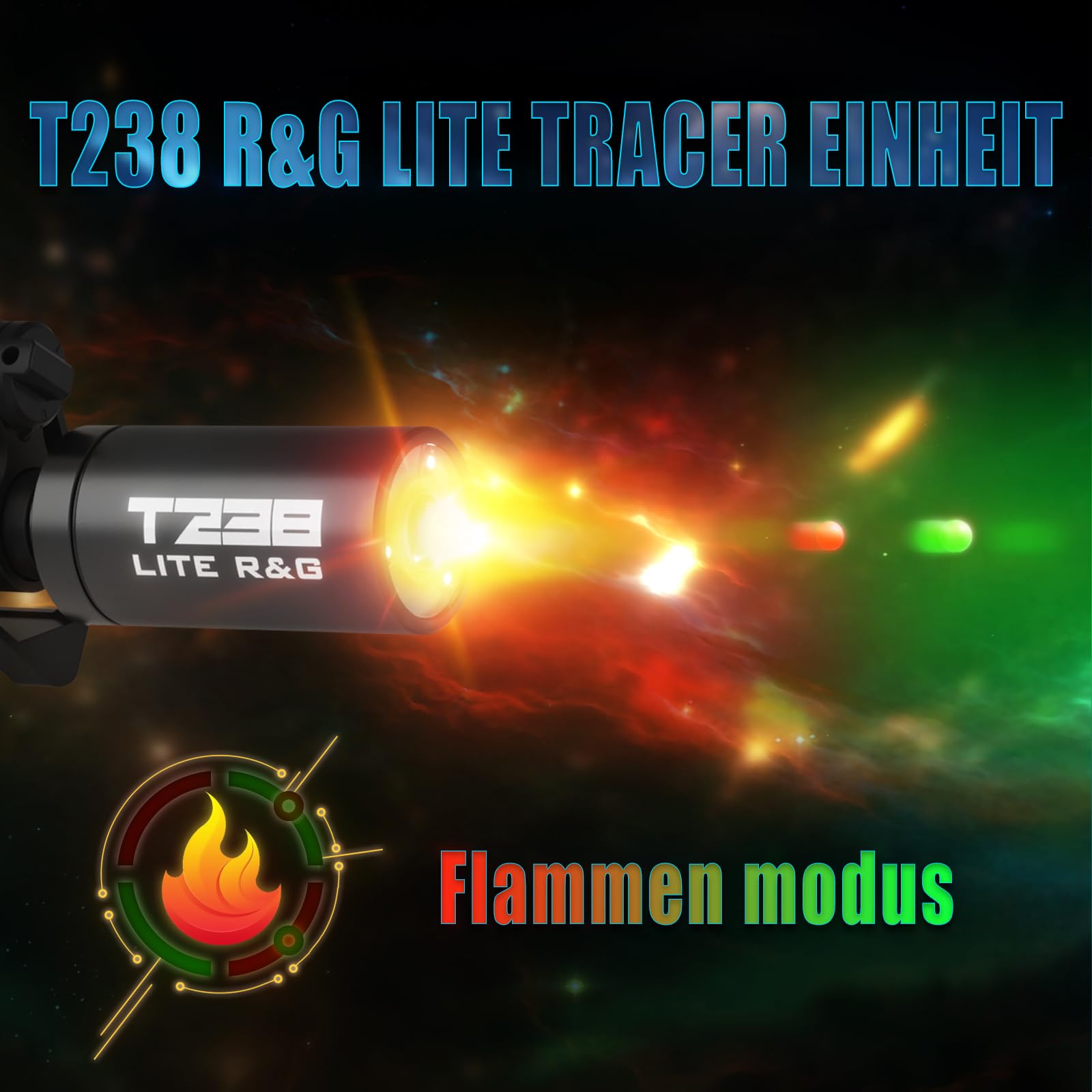 Airsoft Tracer Glow in The Dark, Spitfire Tactical Tracer für Airsoft/Gel Blaster mit 14 mm CCW-Gewindeschnittstelle (LITE R&G, Schwarz)
