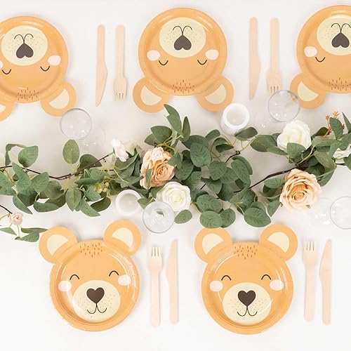 Miniatura 9 de Efavormart - Paquete de 25 platos de papel de postre de oso de peluche marrón, 7 pulgadas, redondos con estampado de animales, ecológicos, para