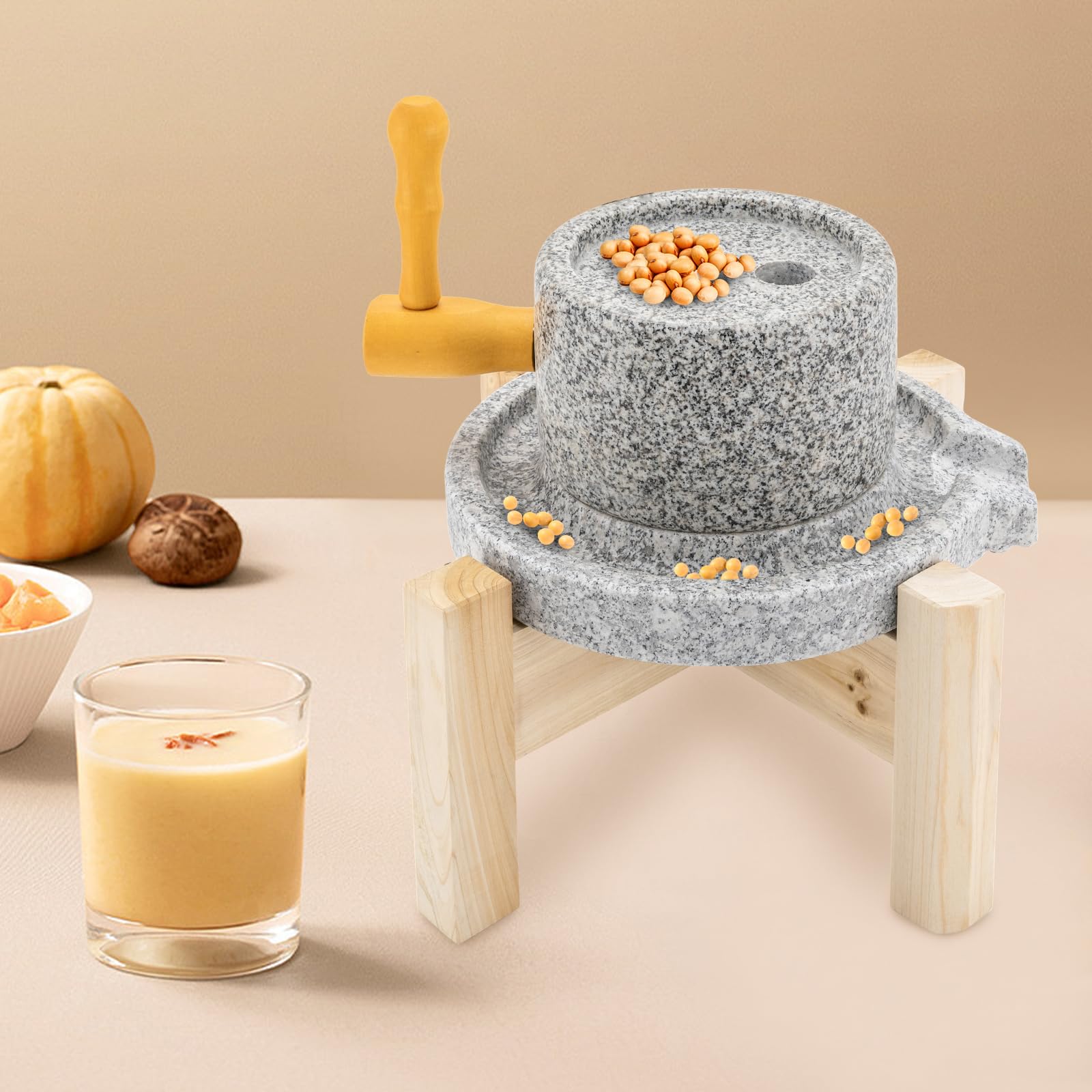 Manuelle Getreidemühle für Weizenmehl, Sojamilch und Sesampaste - Natürliche Granitsteinmühle mit Ständer für hausgemachten Tofu und gesundes Kochen