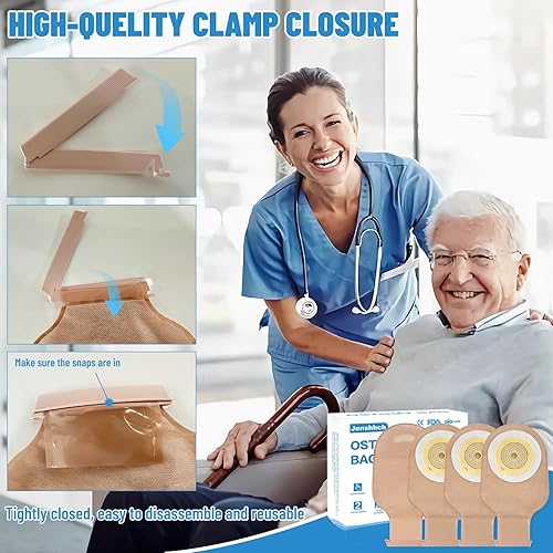 Miniatura 5 de 22 bolsas de colostomía suministros de ostomía, bolsa de ostomía drenable de una pieza para adultos con cierre, bolsa de urostomía de corte de 15 a