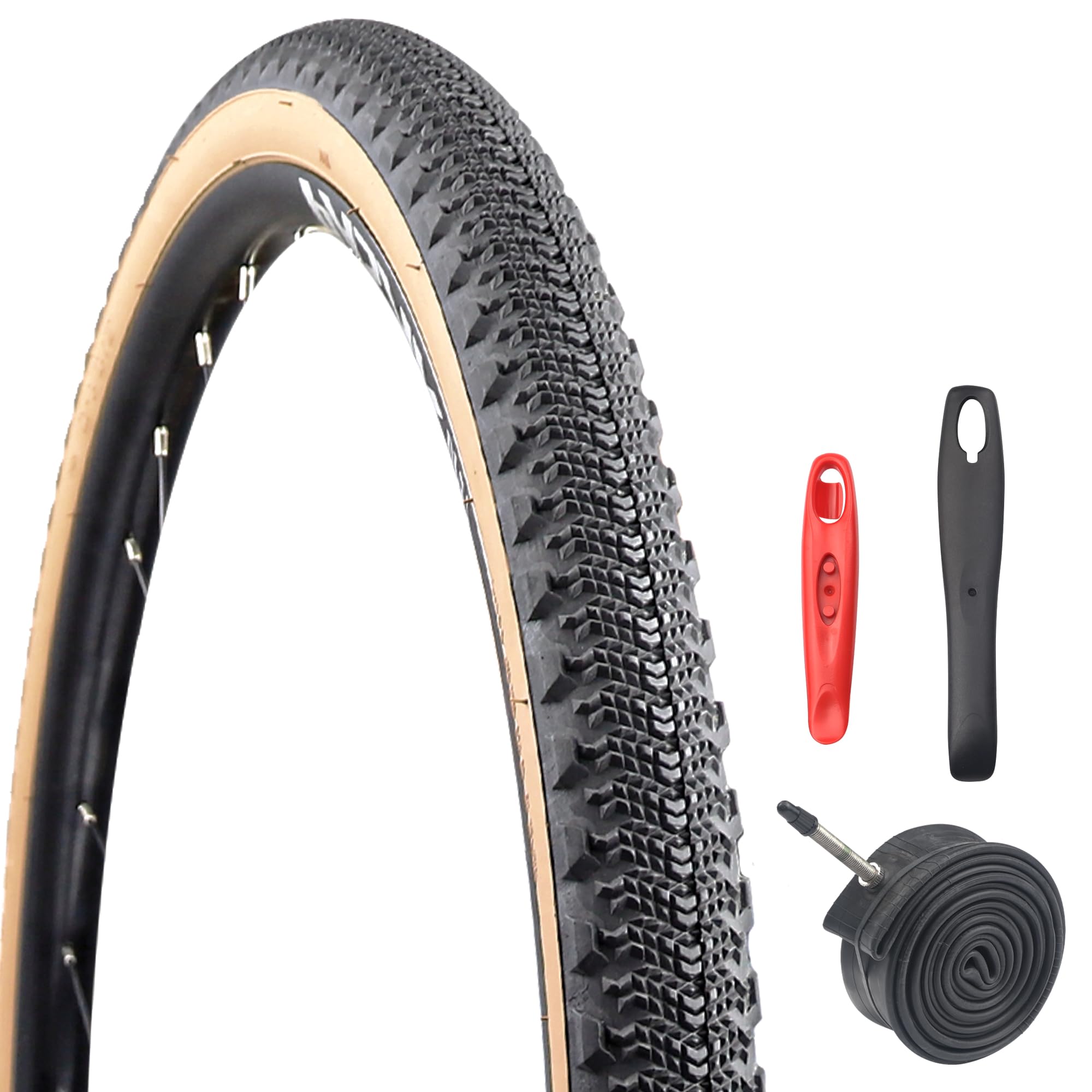 MEGHNA 700x42c Road & Gravel Bike Tyre Set - High-Grip, Puncture-Resistant w/Butyl Inner Tubes & Tyre Levers (42-622, 29x1.6")