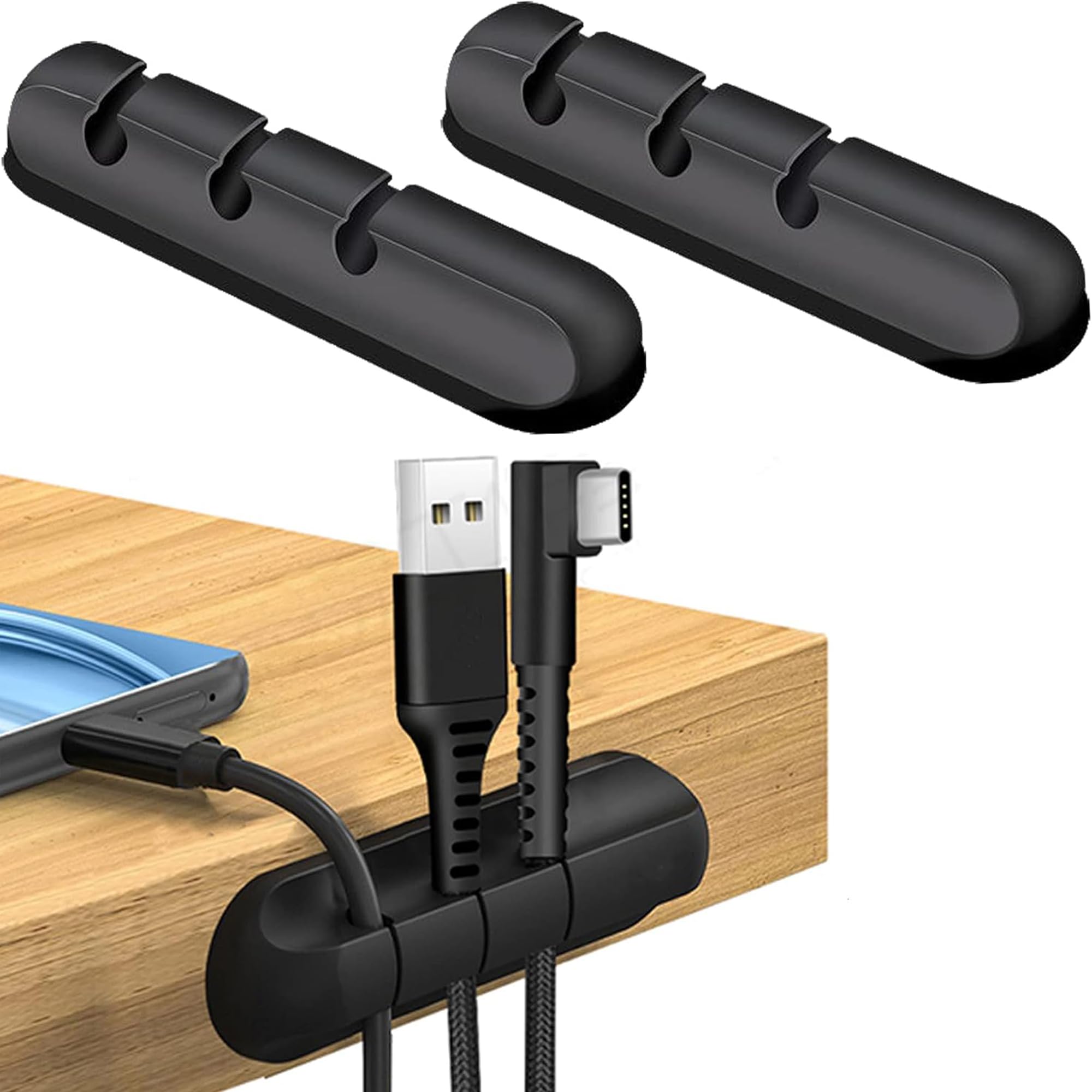 Cable Tidy Cord Organizer Holder - 2Pcs Desk Cable Management Wire Tie Holders for Office Home Phone Charger USB Lpatop Car Cable Organizer Clip Holders- Black