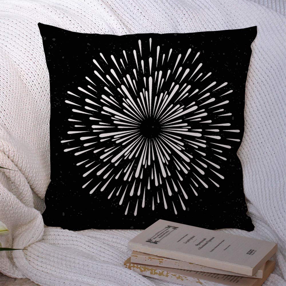 Pillow Covers Decorative Square Pillowcase Chalkboard Chalk Abstract Sunburst Explosion Graphic Authentic Badge Beam Black Blackboard Line Soft Cushion Case for Sofa Bedroom Car 16x16 Inch