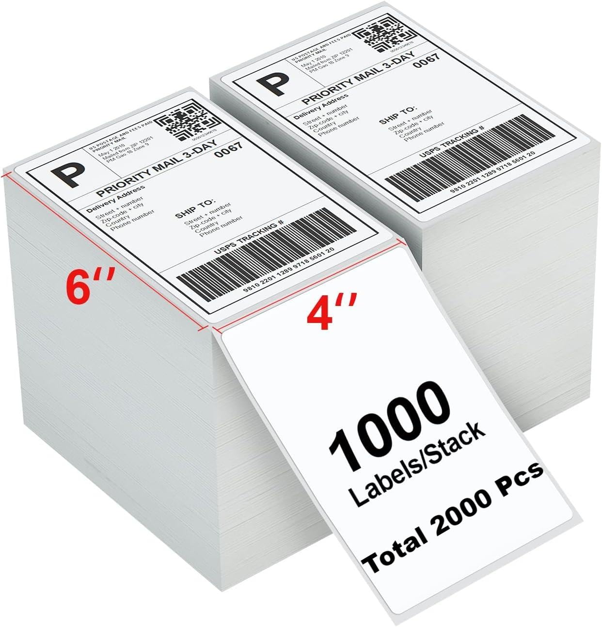 KingTac (2000 Labels,4x6 Direct Thermal FanFold Labels) Thermal Direct Shipping Label - Commercial Grade, Compatible with Zebra & Rollo & MUNBYN Label
