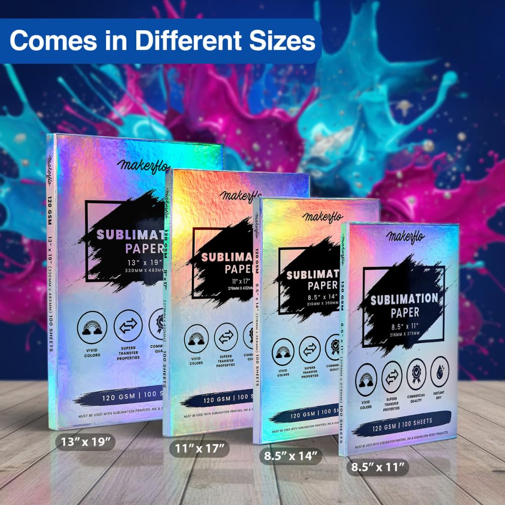 Makerflo Papel de sublimación, 100 hojas de 8.5 x 11 pulgadas, sublimación de transferencia de calor para vasos, camisetas, fundas de teléfono, tazas, calcomanías imprimibles, regalos de Navidad,