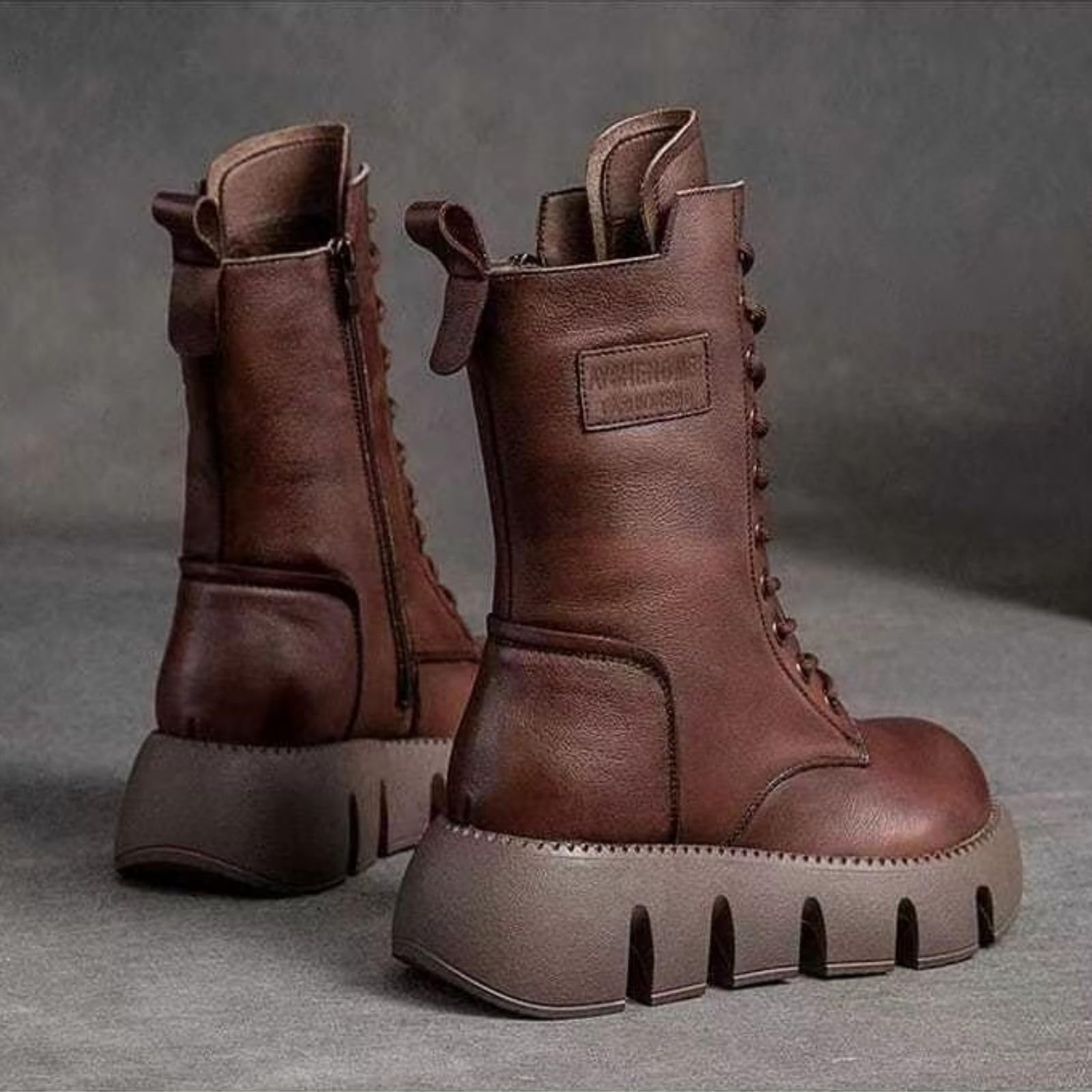 Botas con cordones para mujer, forradas, botas de invierno de piel, botines