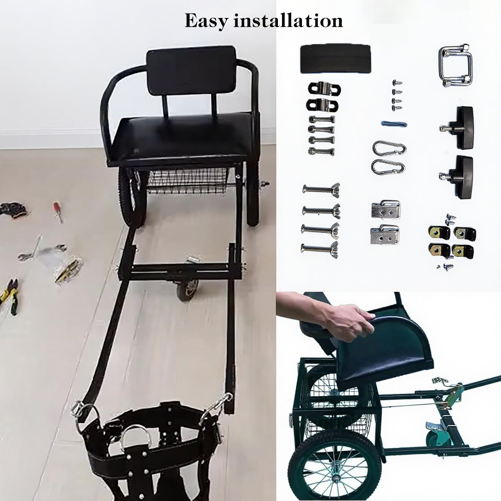 Wózek ciągnięcia psa all-terrain + hamulec pieszy, odczepianą przyczepą i siedziskiem dla psów 10-60kg (22-132lb), Z smyczą pociągową na camping, wędrówki i podróże(Size:Dog Weight 40-60kg/88-132lb)