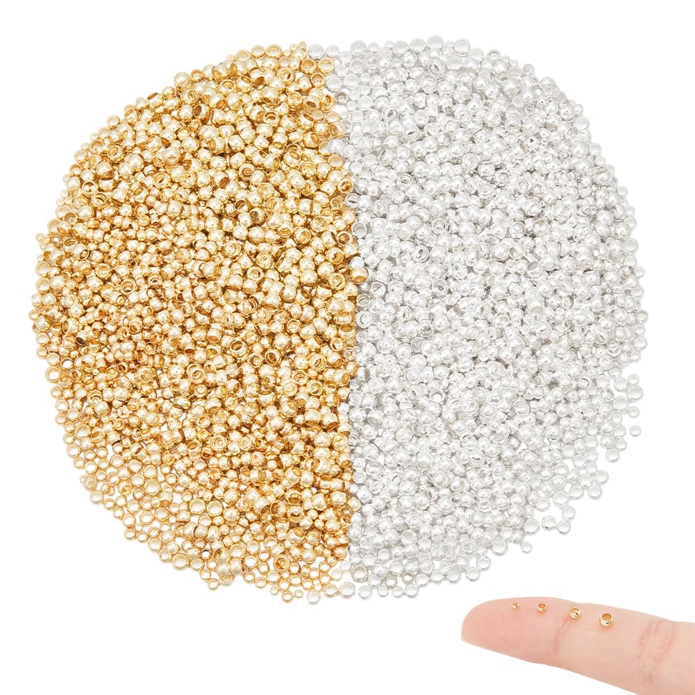 NBEADS 400 Pcs 14K Gold Plated Brass Crimp Beads, 8 Styles Rondelle Crimps Stopper Beads Spacer Stoppers Beads Smooth Spacer Beads for Jewelry Making Tarnish Free Beads, Hole:0.8-1.8mm