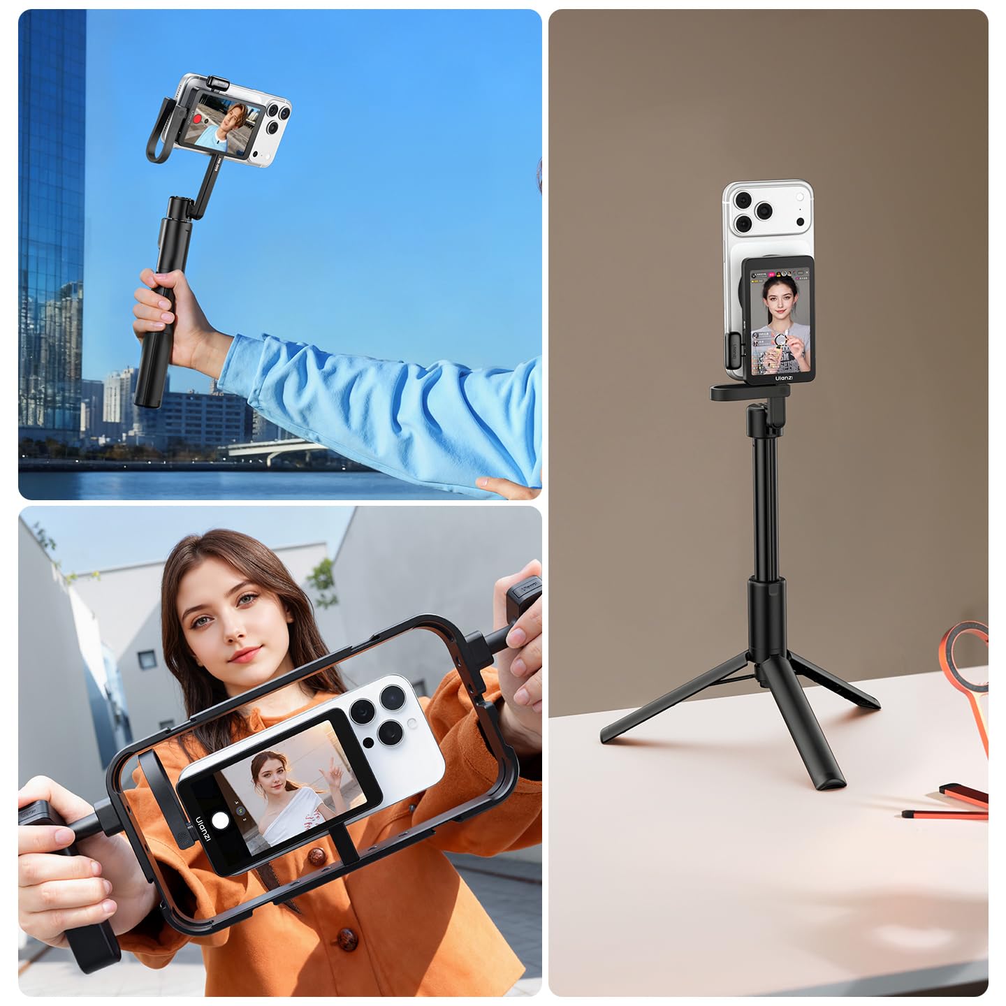 ULANZI VM1 Moniteur Selfie Magsafe, Magnétique Écran Selfie pour iPhone17-15/Android, 3,97" 4K 60FPS avec Port Micro, Plug & Play, Luminosité Réglable, Caméra Arrière pour Vlog/TikTok/Live Streaming