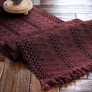 Alynsehom Macrame Table Runner Burgundy Boho Table Runners with Tassels ...