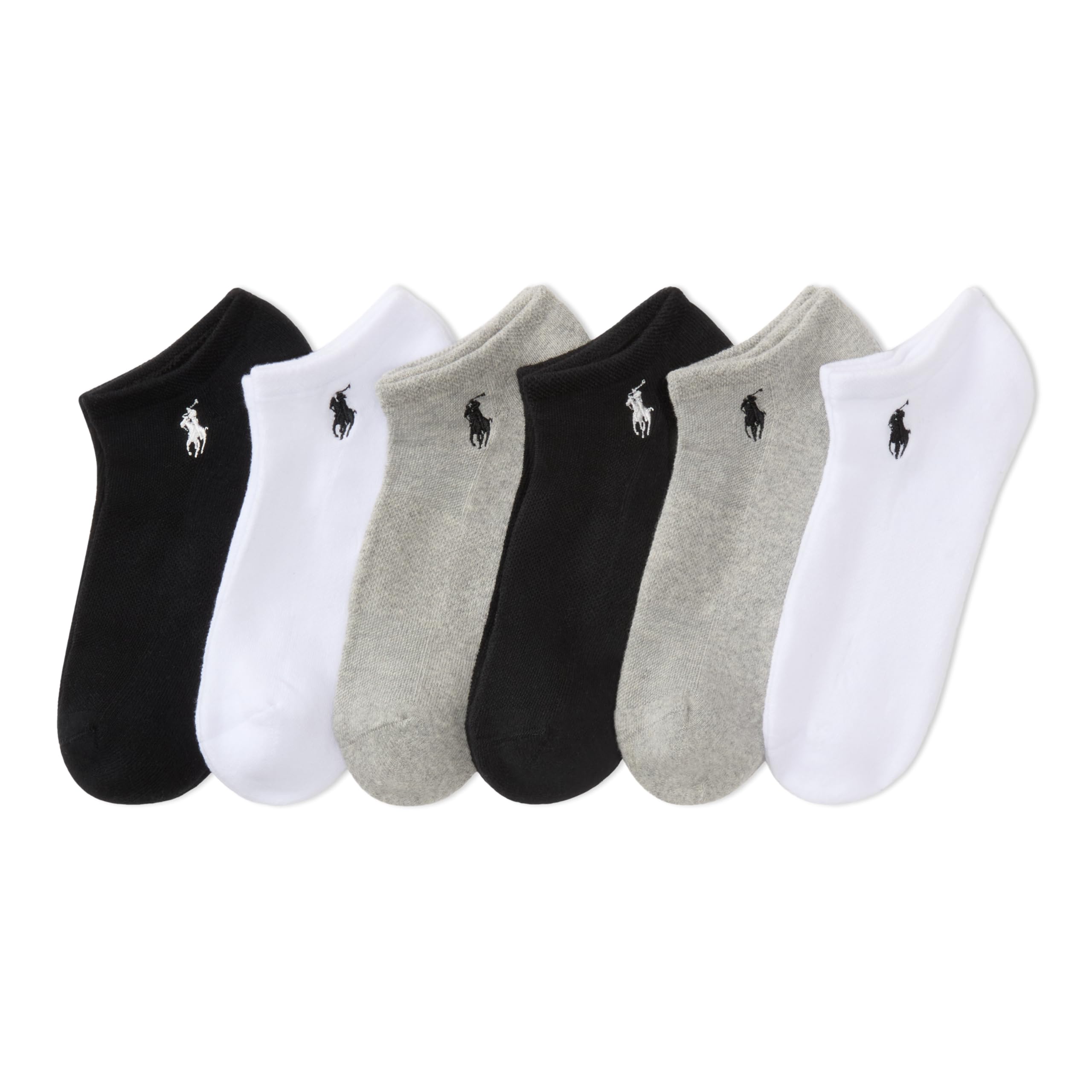 Polo Ralph Lauren Calcetines de algodón de corte bajo para mujer, paquete de 6 pares, malla transpirable y amortiguación deportiva, Gris variado, 4-10