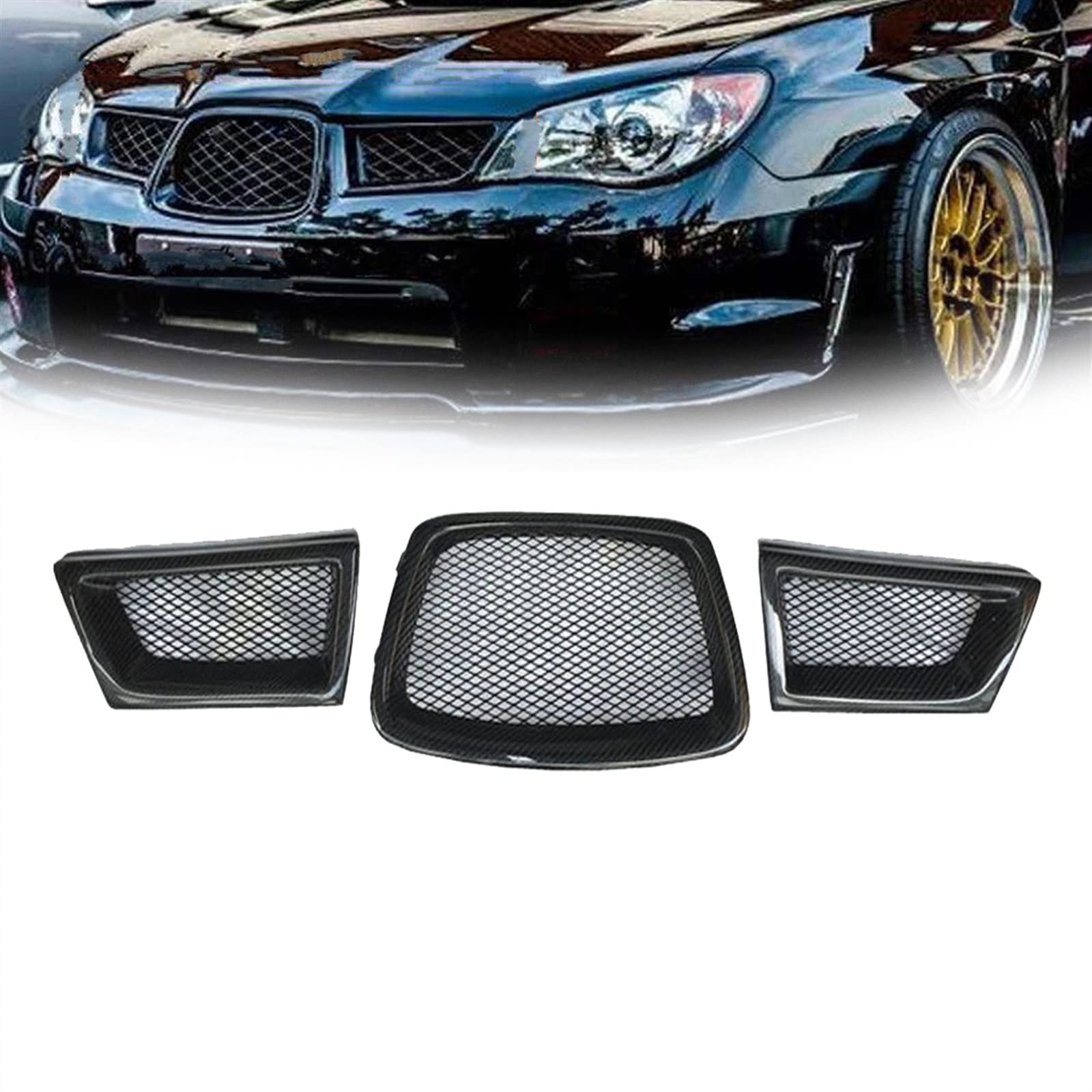 Calandre Inférieure 3 Pièces en Fibre de Carbone Subaru Impreza WRX STi 2006 2007 Grille Auto
