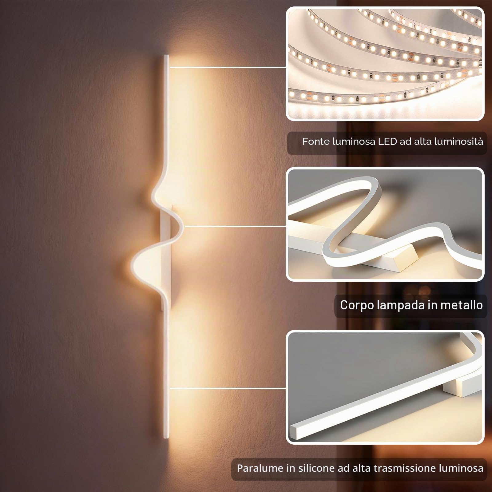 Applique Parete Interno,20W/120CM Lampada da Parete Dimmerabile | 2400LM LED Applique da parete Con Telecomando,Creative Lampade a Muro per Camera da Letto Soggiorno Corridoio Scale