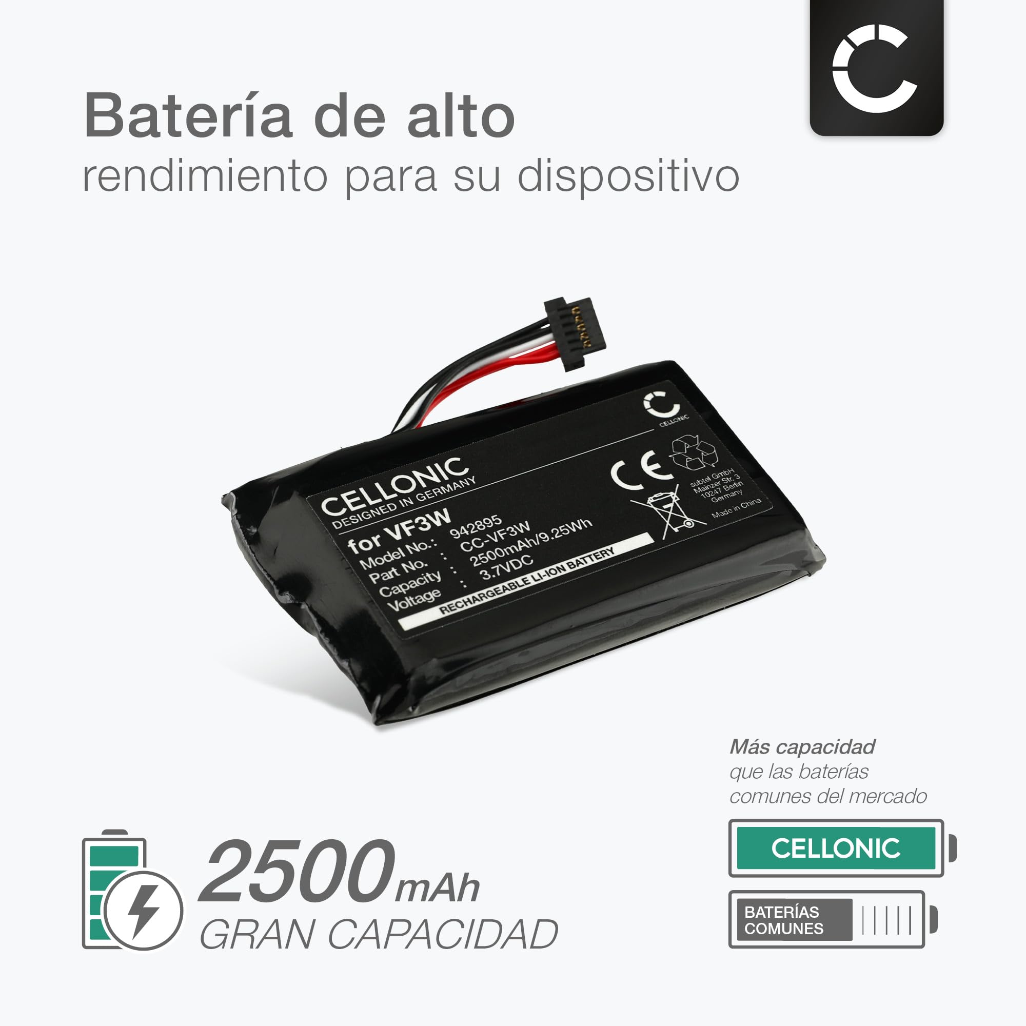 CELLONIC 1x Batería para GPS Navegación Compatible con Tomtom Rider 550, Rider 500, Rider 400, LHA11133000 - (2500mAh, 3.7V) + Juego de Herramientas 17pzas