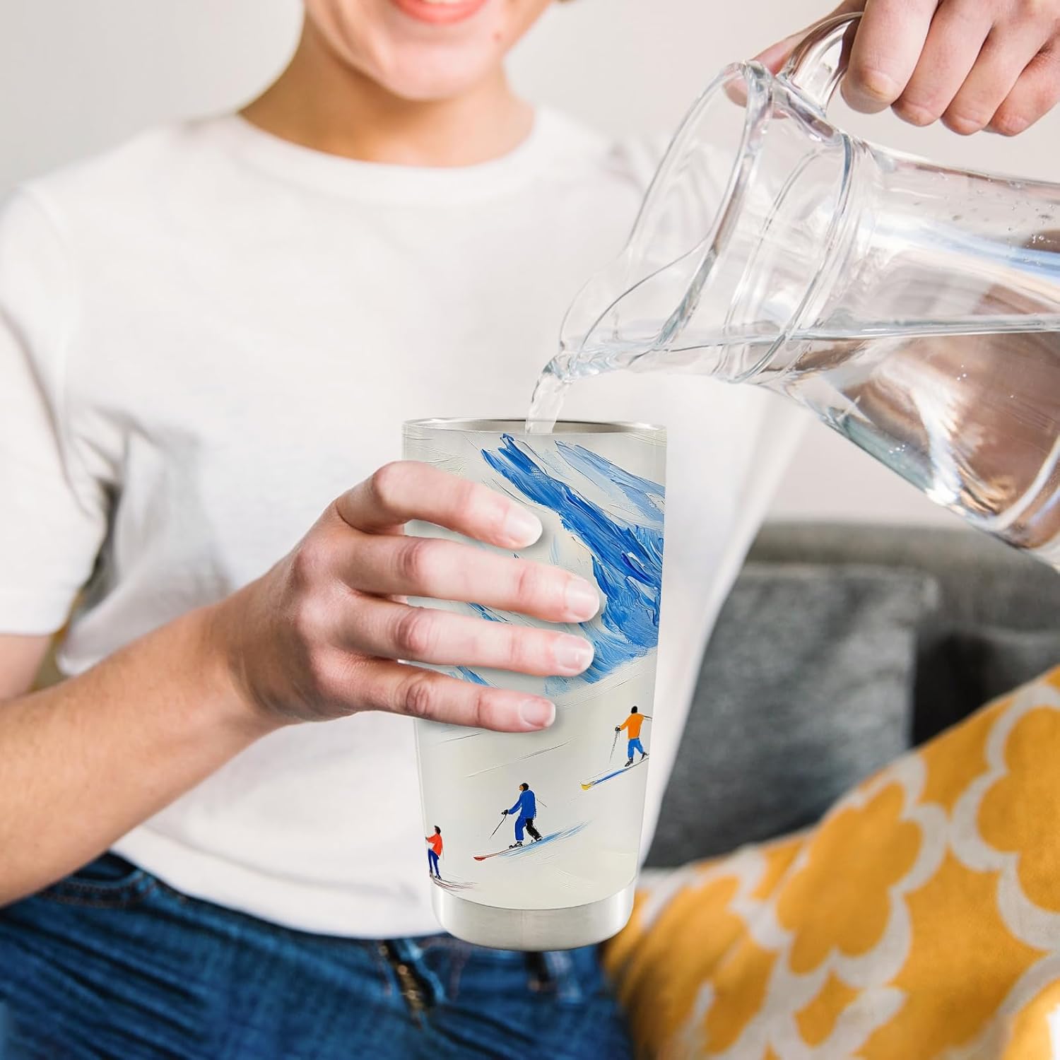 Winter Skiing Skier 20oz Travel Coffee Mug Tumbler, Christmas Ski Skiing Gifts for Skiers Men Women, Winter Skier Gifts, Skiing Christmas Water Stainless Steel Tumbler with Lid and Straw - Image 4